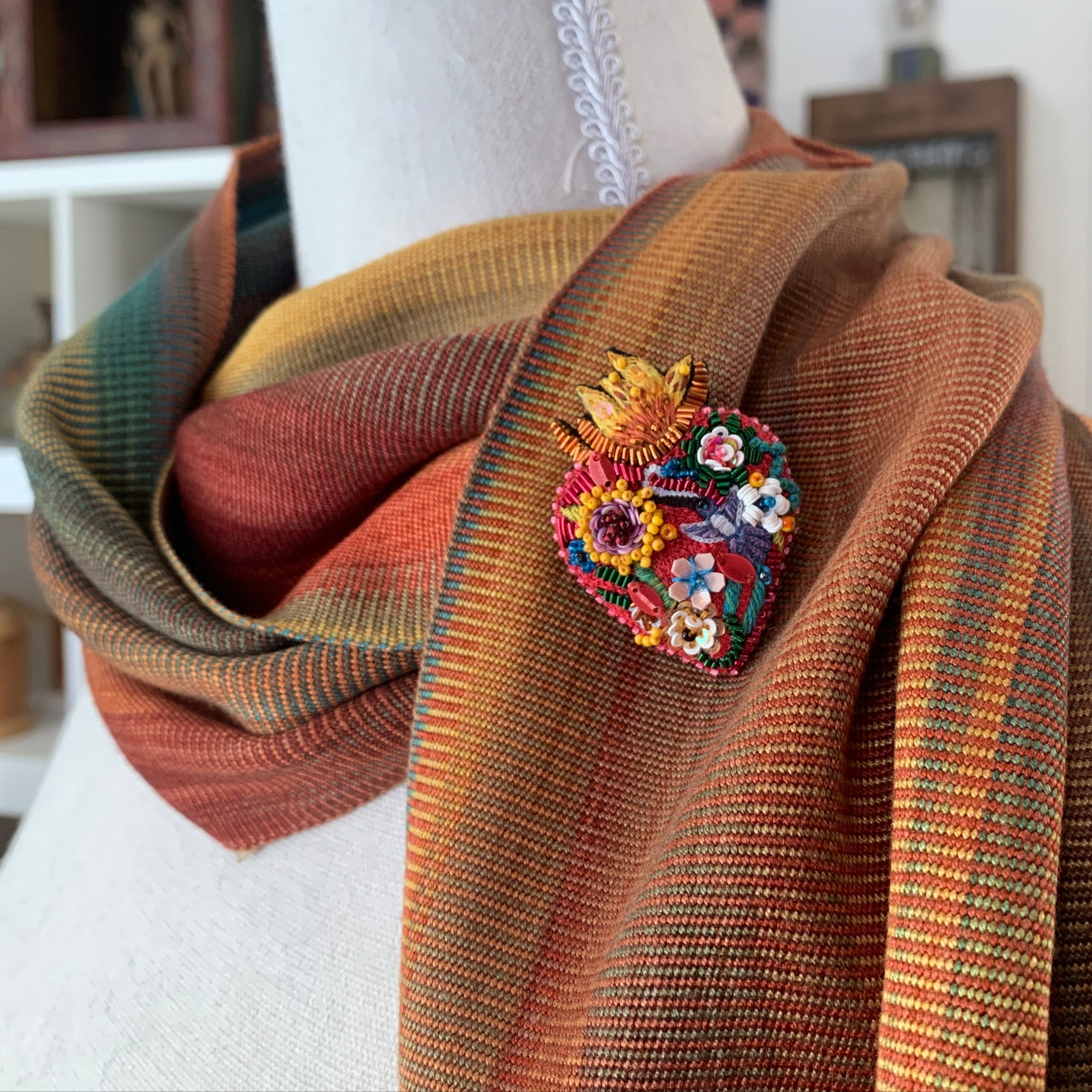 Embroidered Brooch - Flaming Heart India