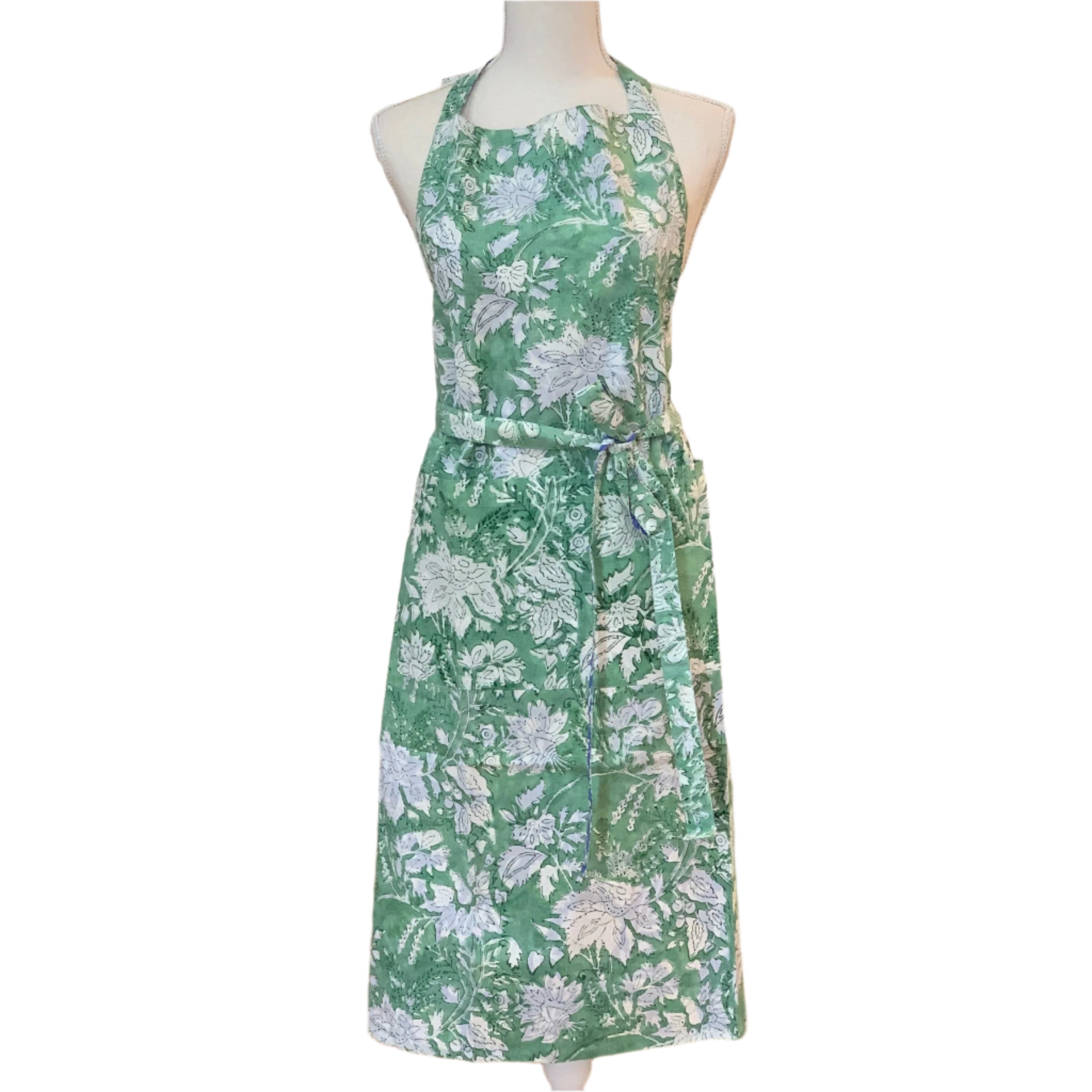 Handmade Block Printed Blue & Green Reversible Apron India