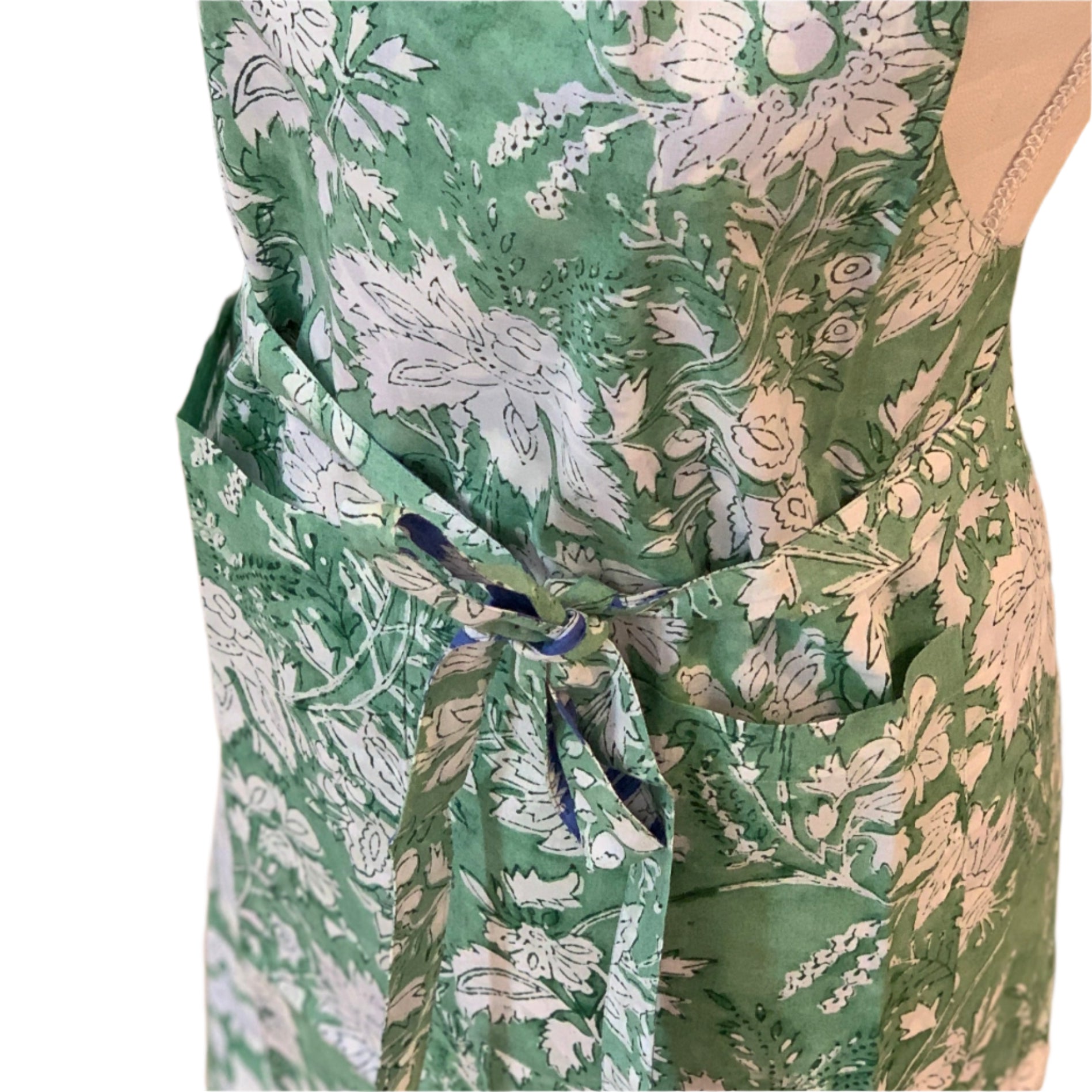 Handmade Block Printed Blue & Green Reversible Apron India