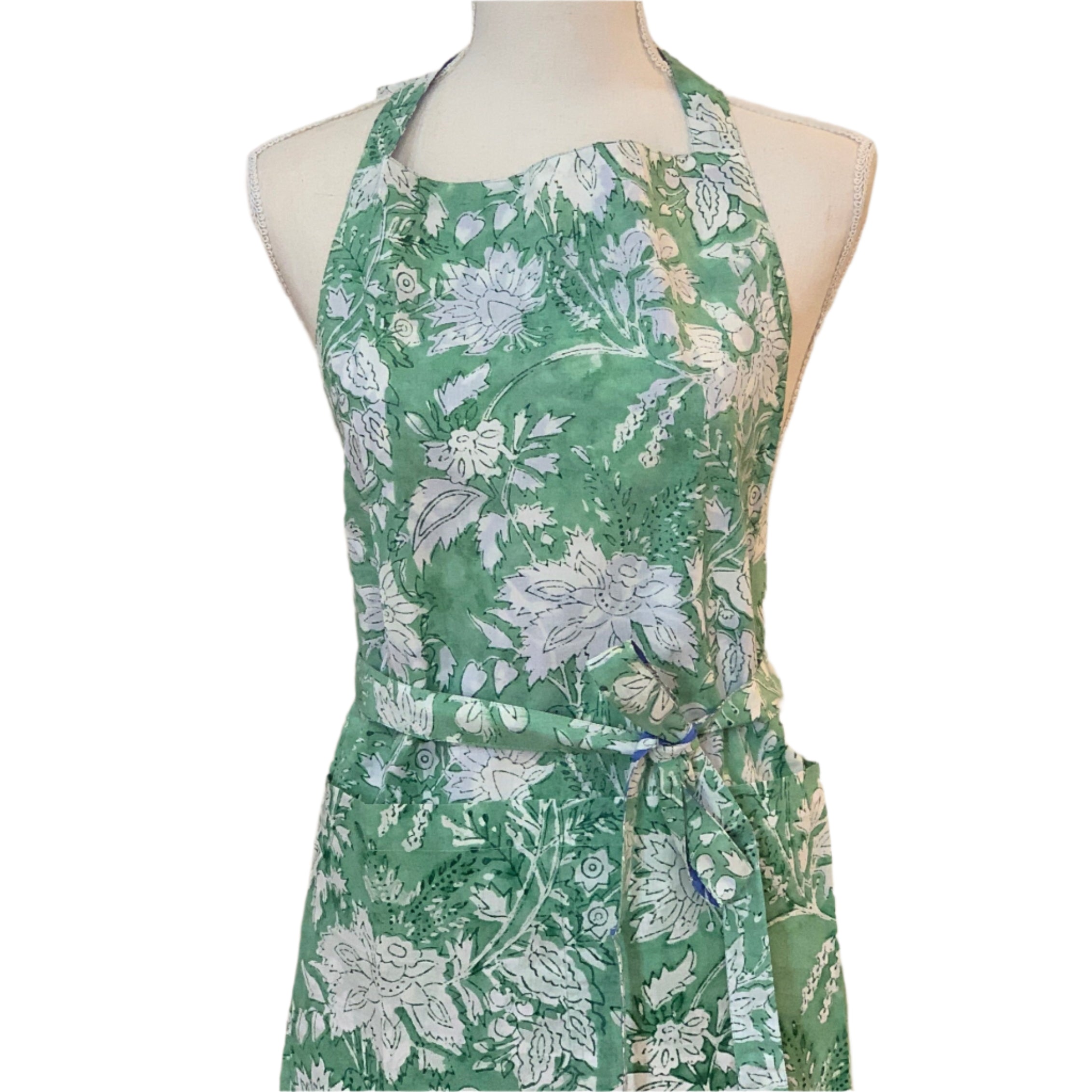 Handmade Block Printed Blue & Green Reversible Apron India