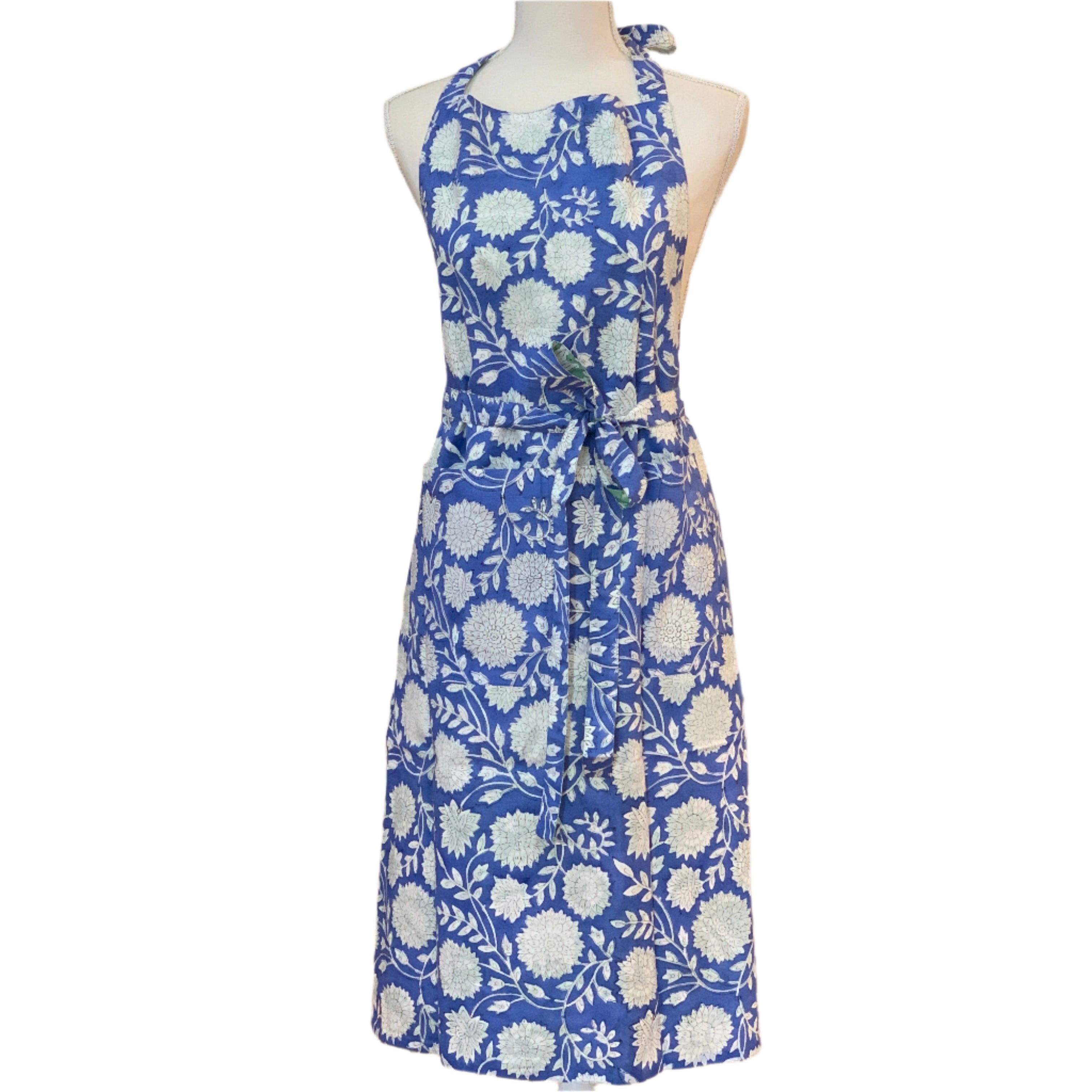 Handmade Block Printed Blue & Green Reversible Apron India