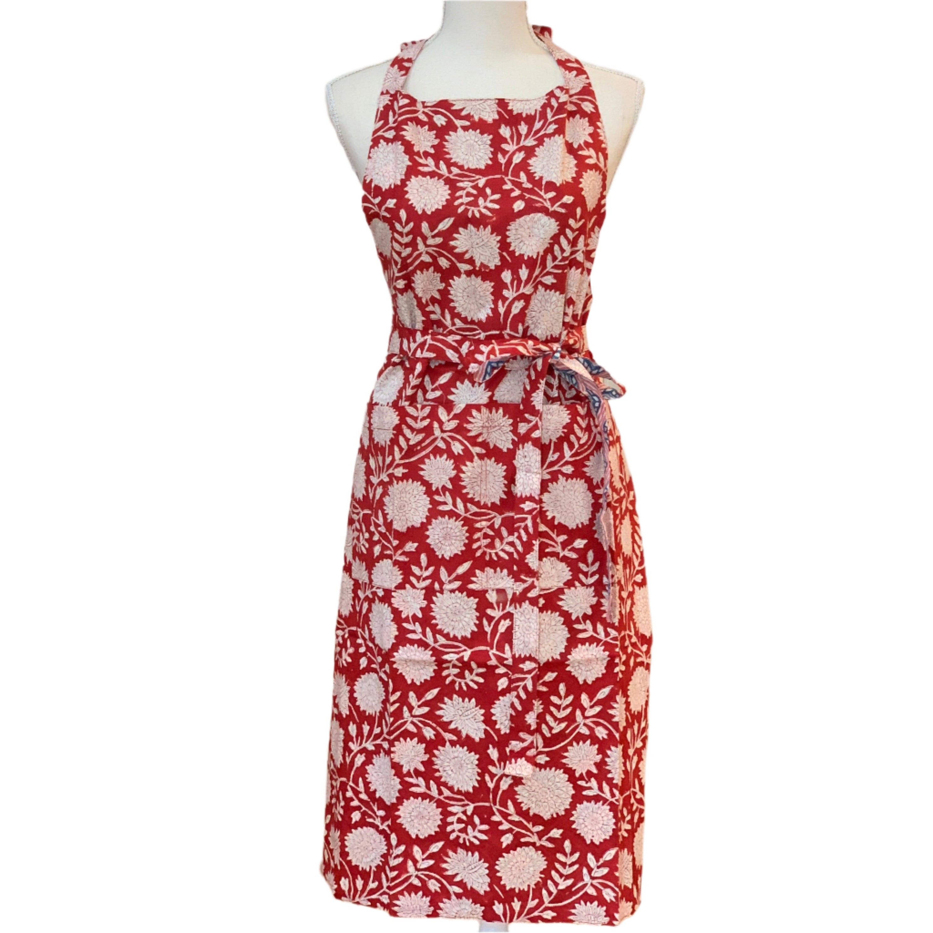 Handmade Block Printed Red Reversible Apron India