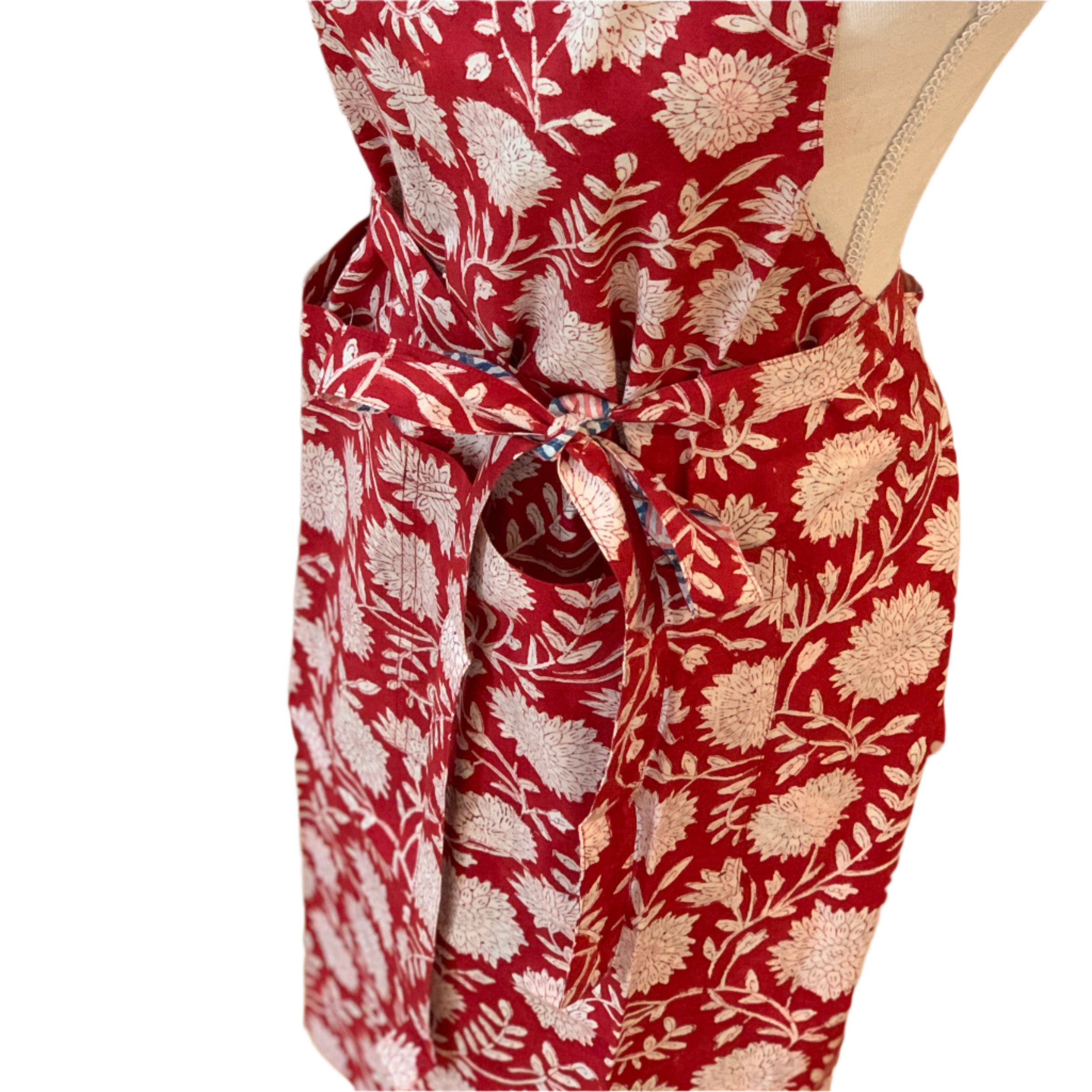 Handmade Block Printed Red Reversible Apron India