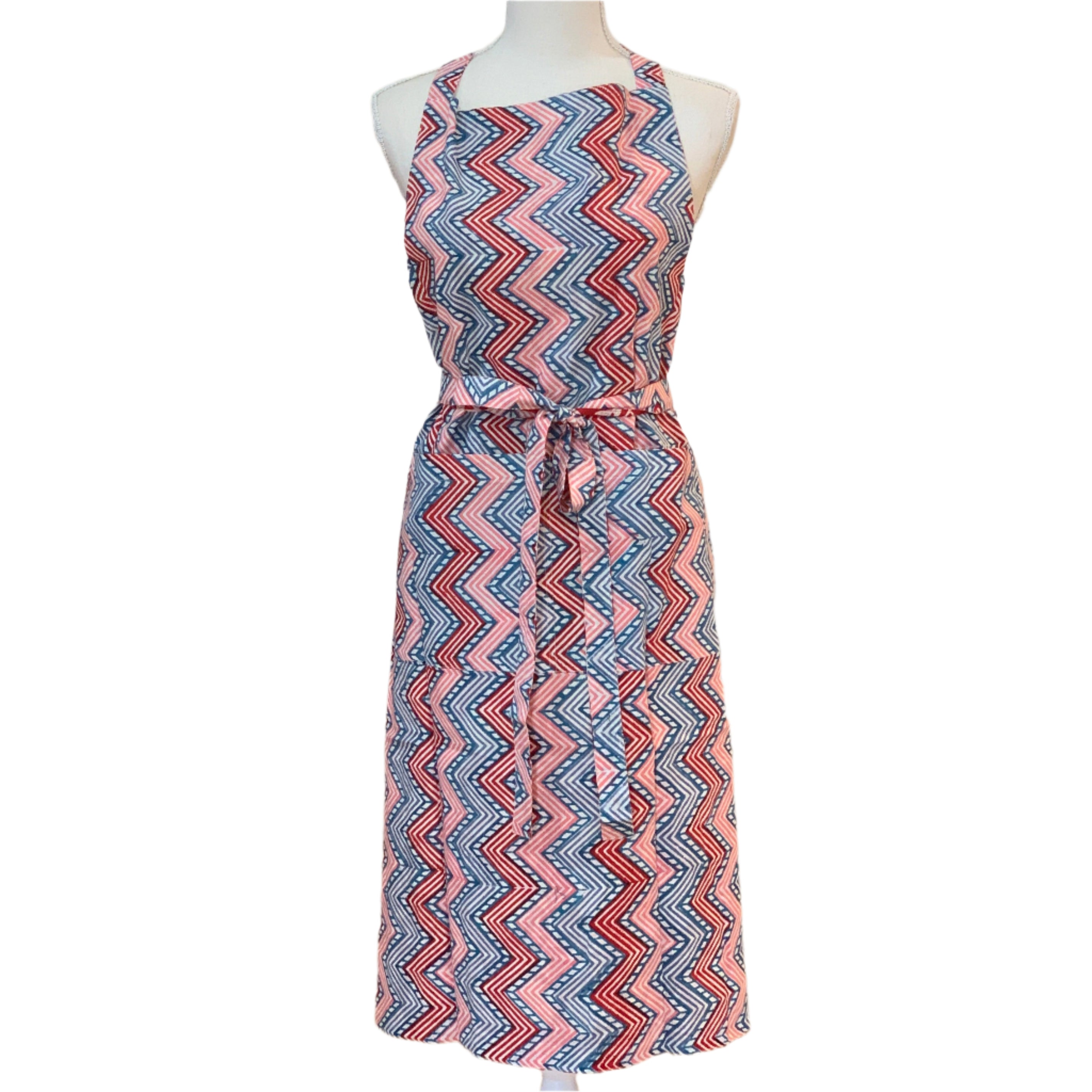 Handmade Block Printed Red Reversible Apron India