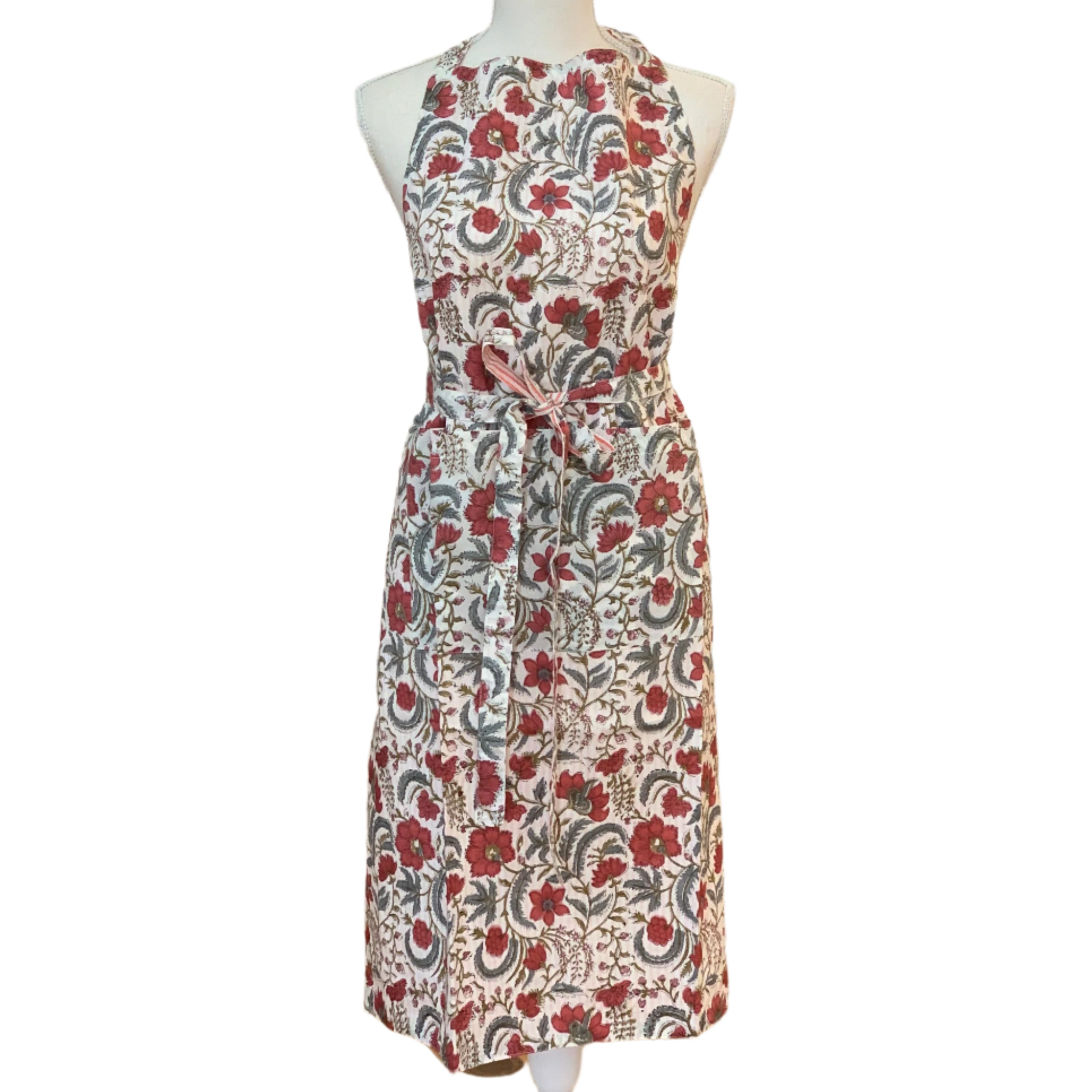 Handmade Block Printed Lines Reversible Apron India