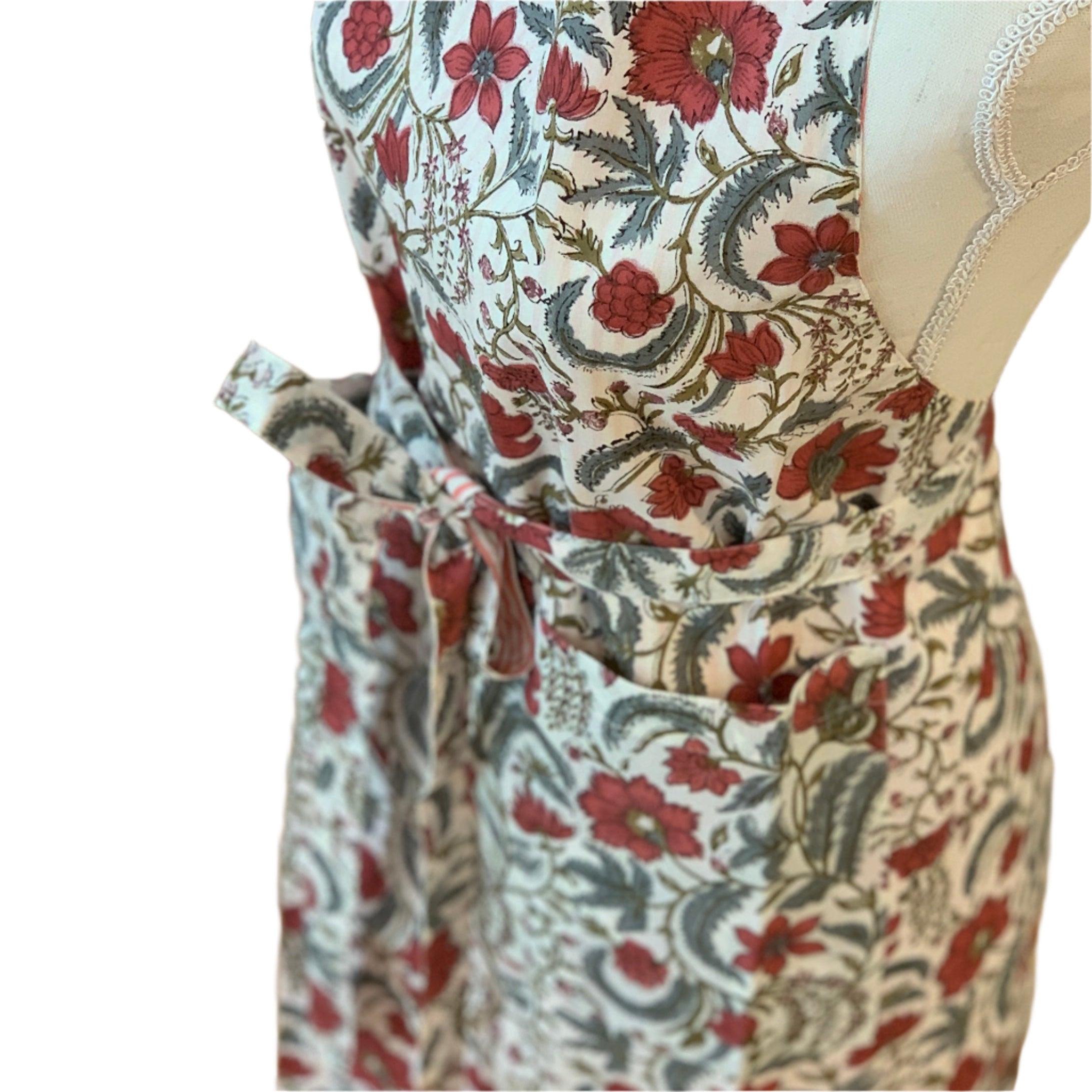 Handmade Block Printed Lines Reversible Apron India
