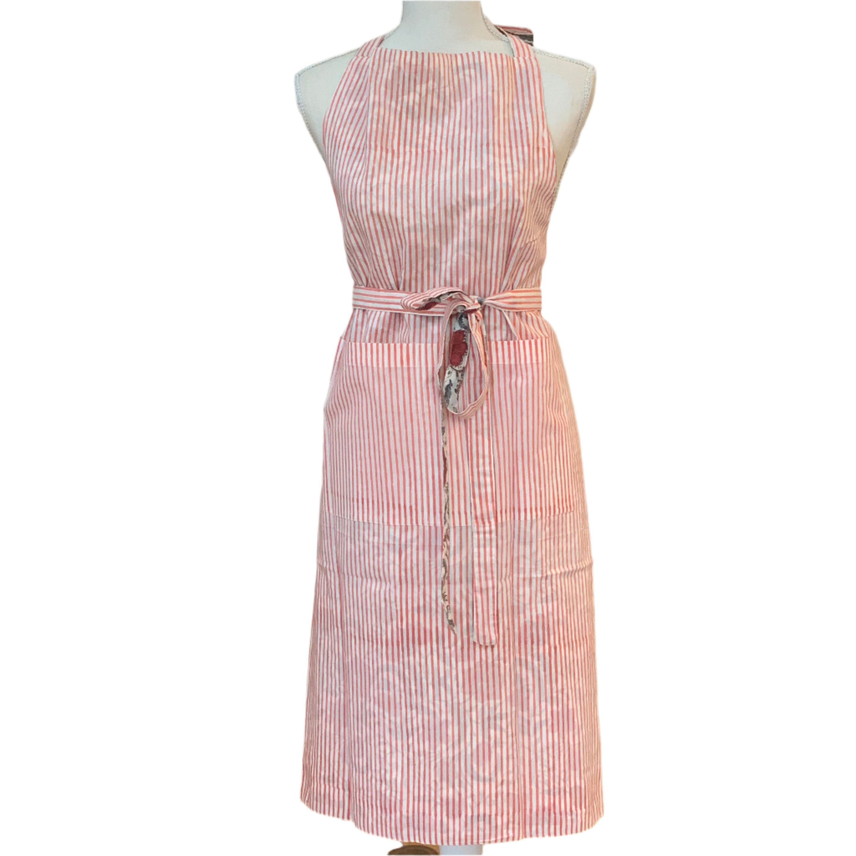 Handmade Block Printed Lines Reversible Apron India