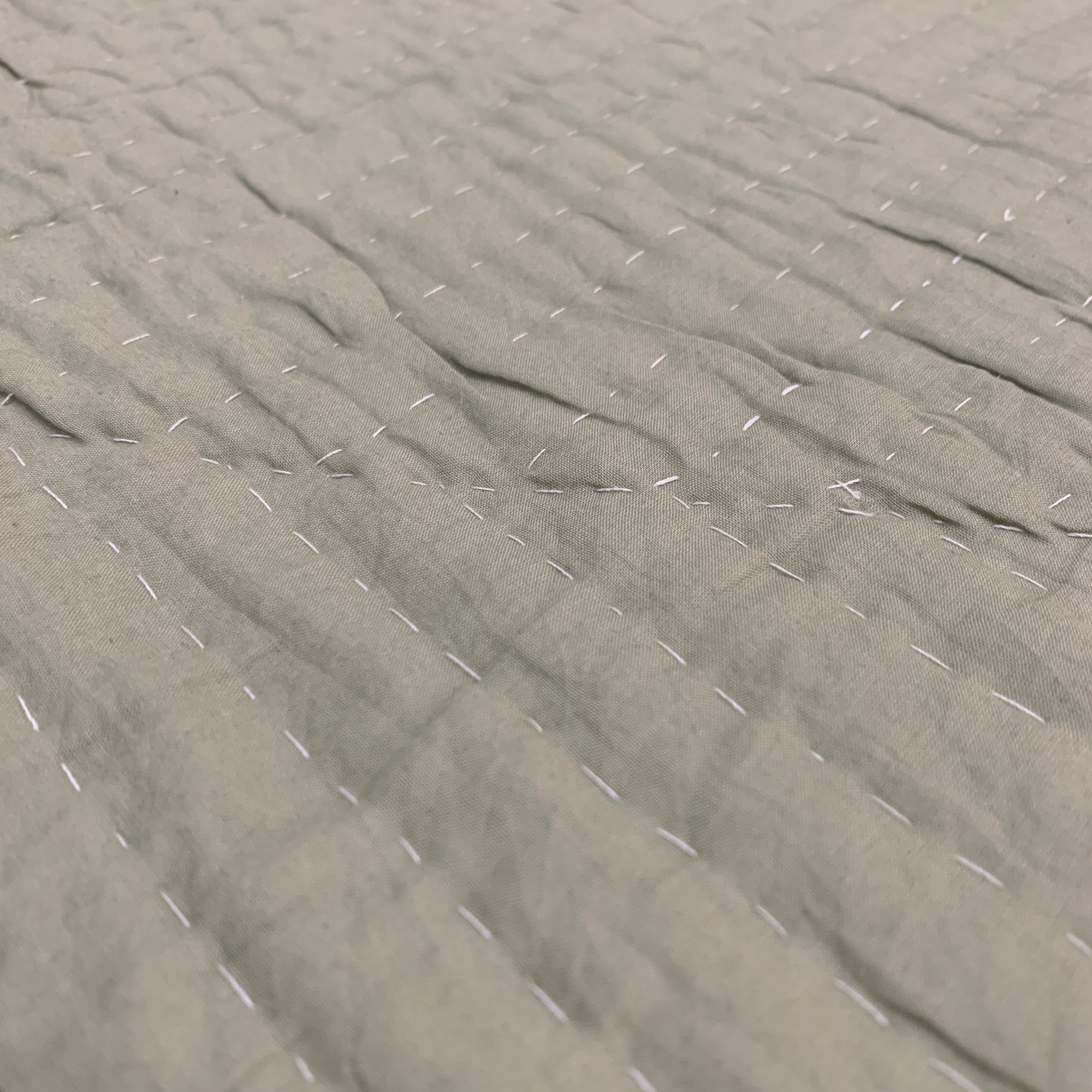 Hand Stitched Sage Green Cotton Quilt Queen India