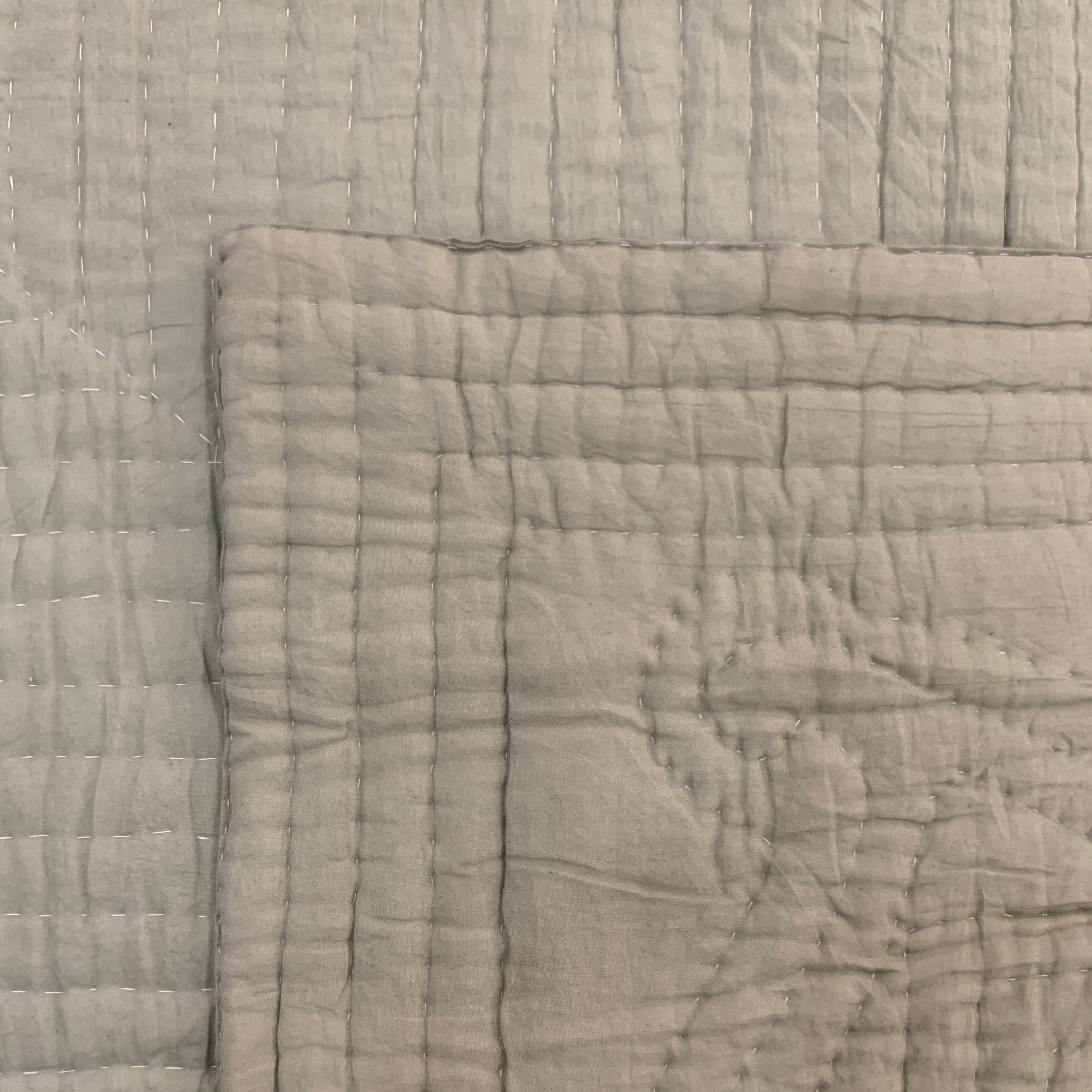 Hand Stitched Sage Green Cotton Quilt Queen India