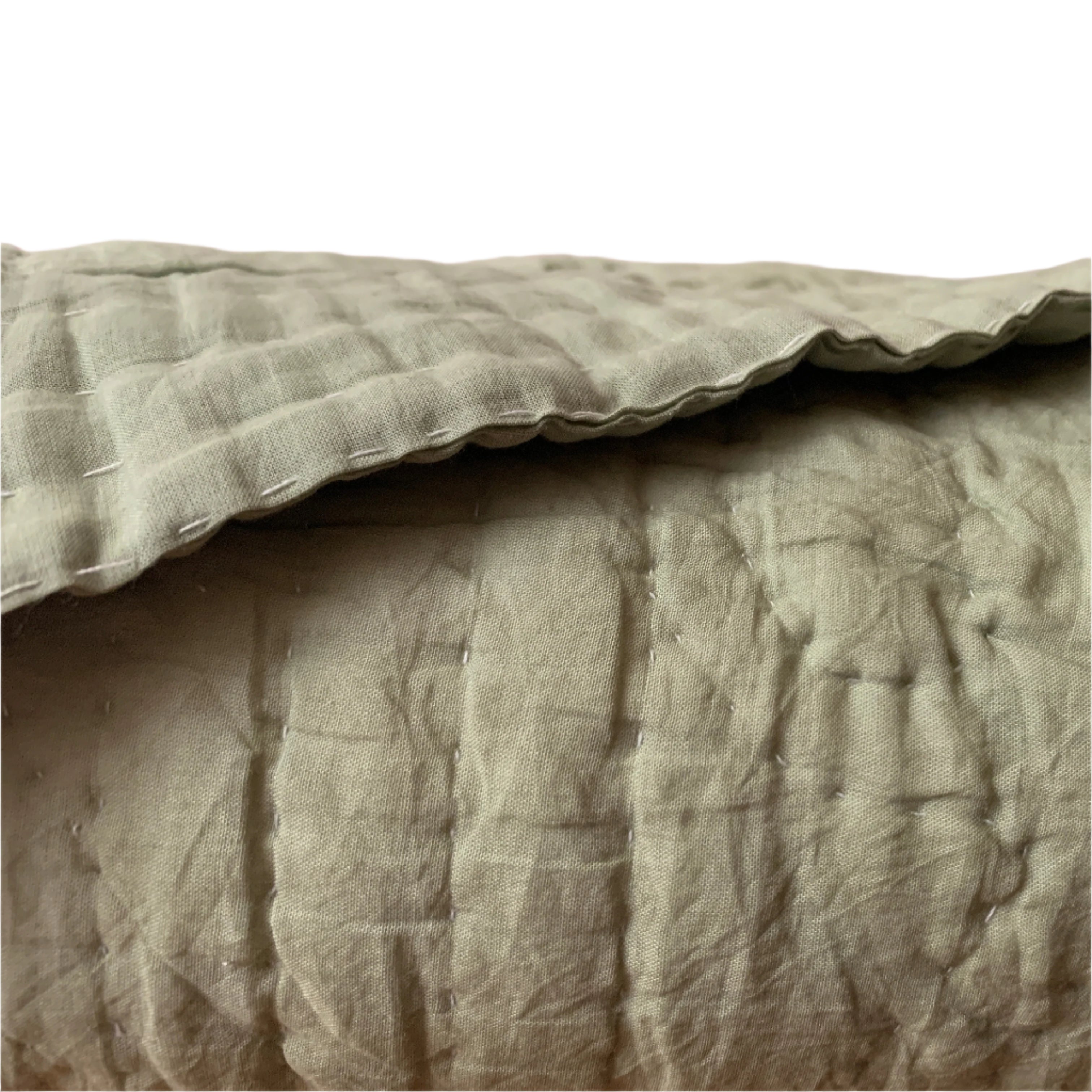 Hand Stitched Sage Green Cotton Quilt Queen India