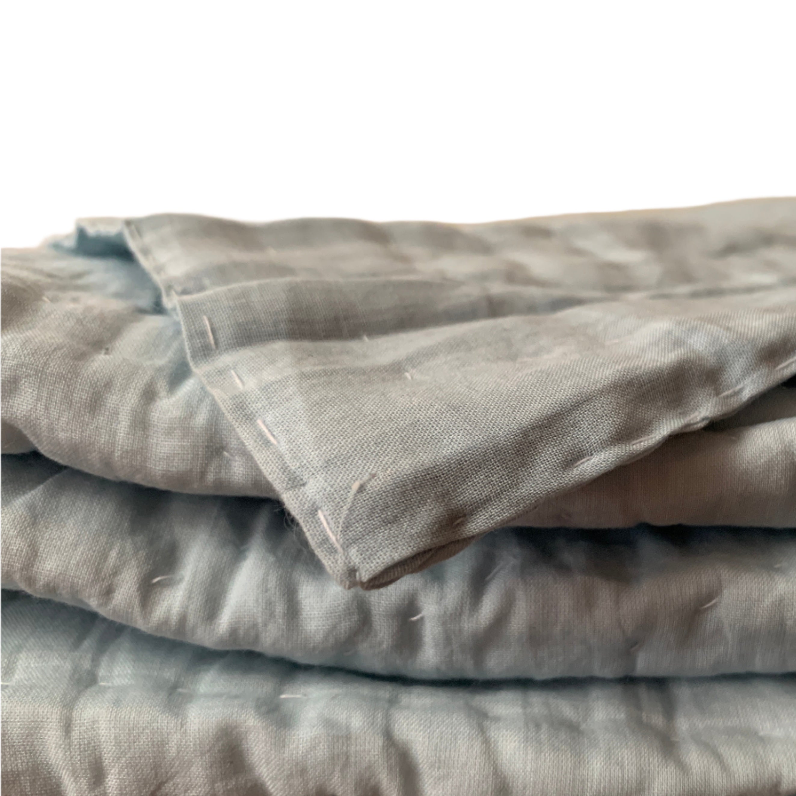 Hand Stitched Light Blue Cotton Quilt Queen India