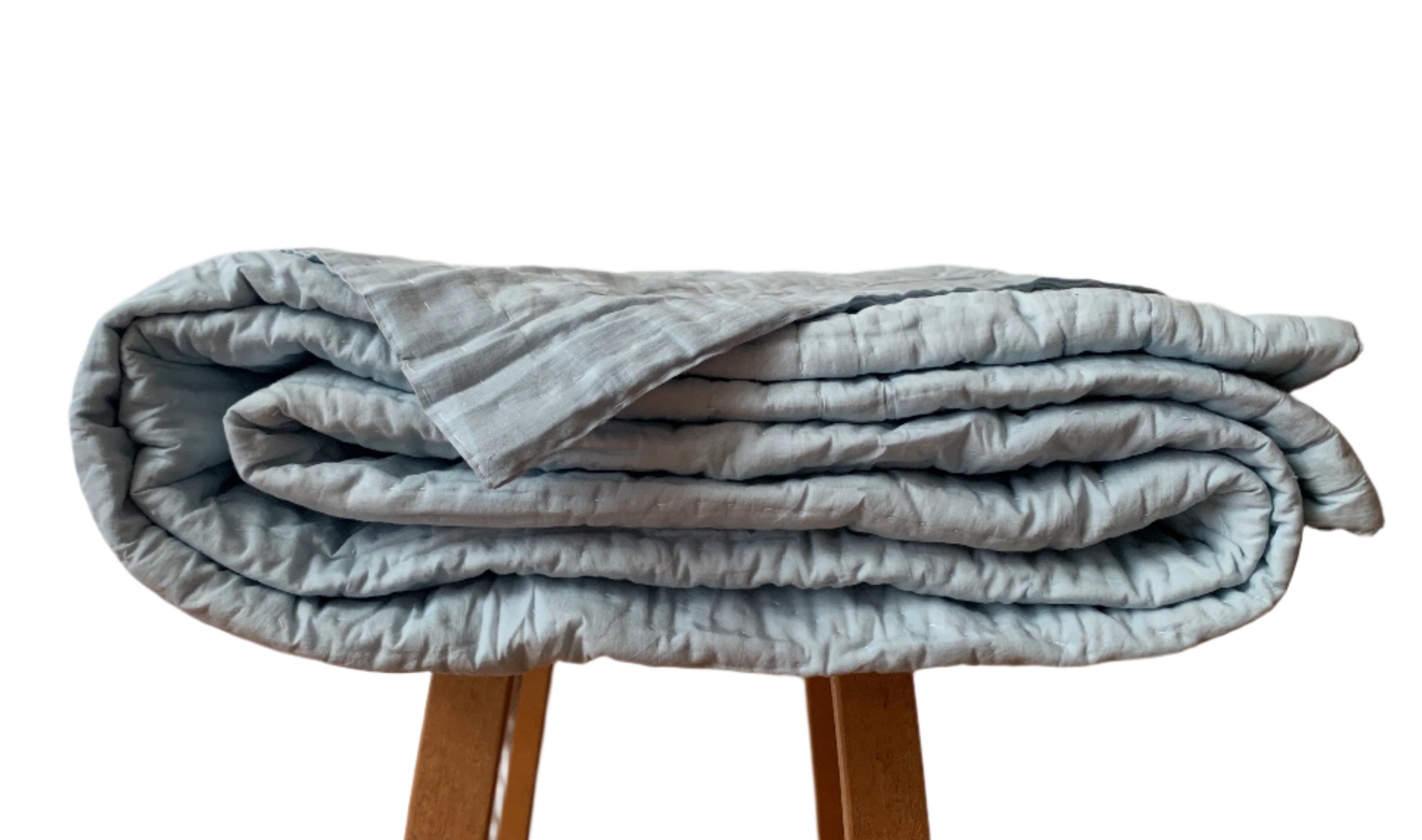Hand Stitched Light Blue Cotton Quilt King India