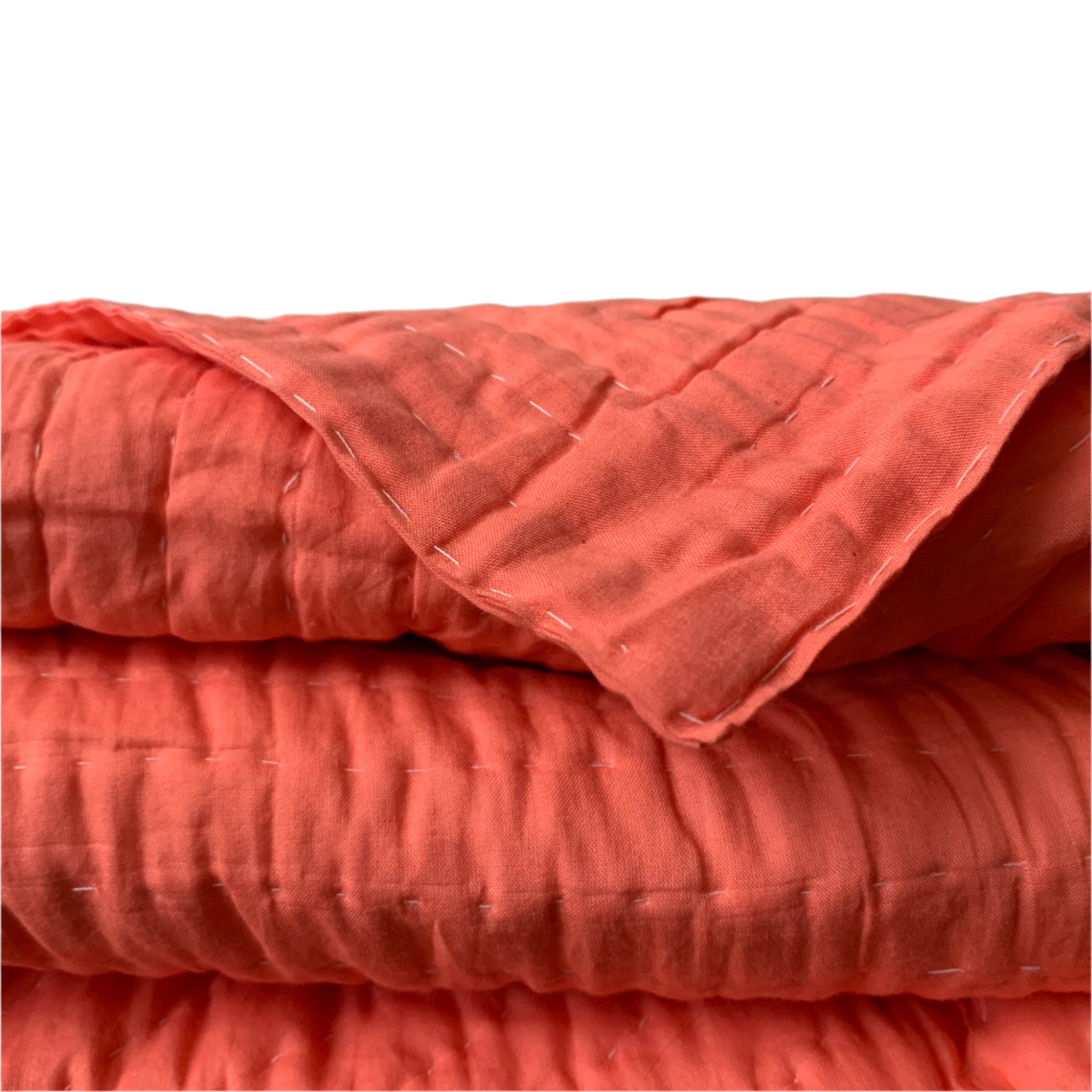 Hand Stitched Salmon Cotton Quilt Queen India