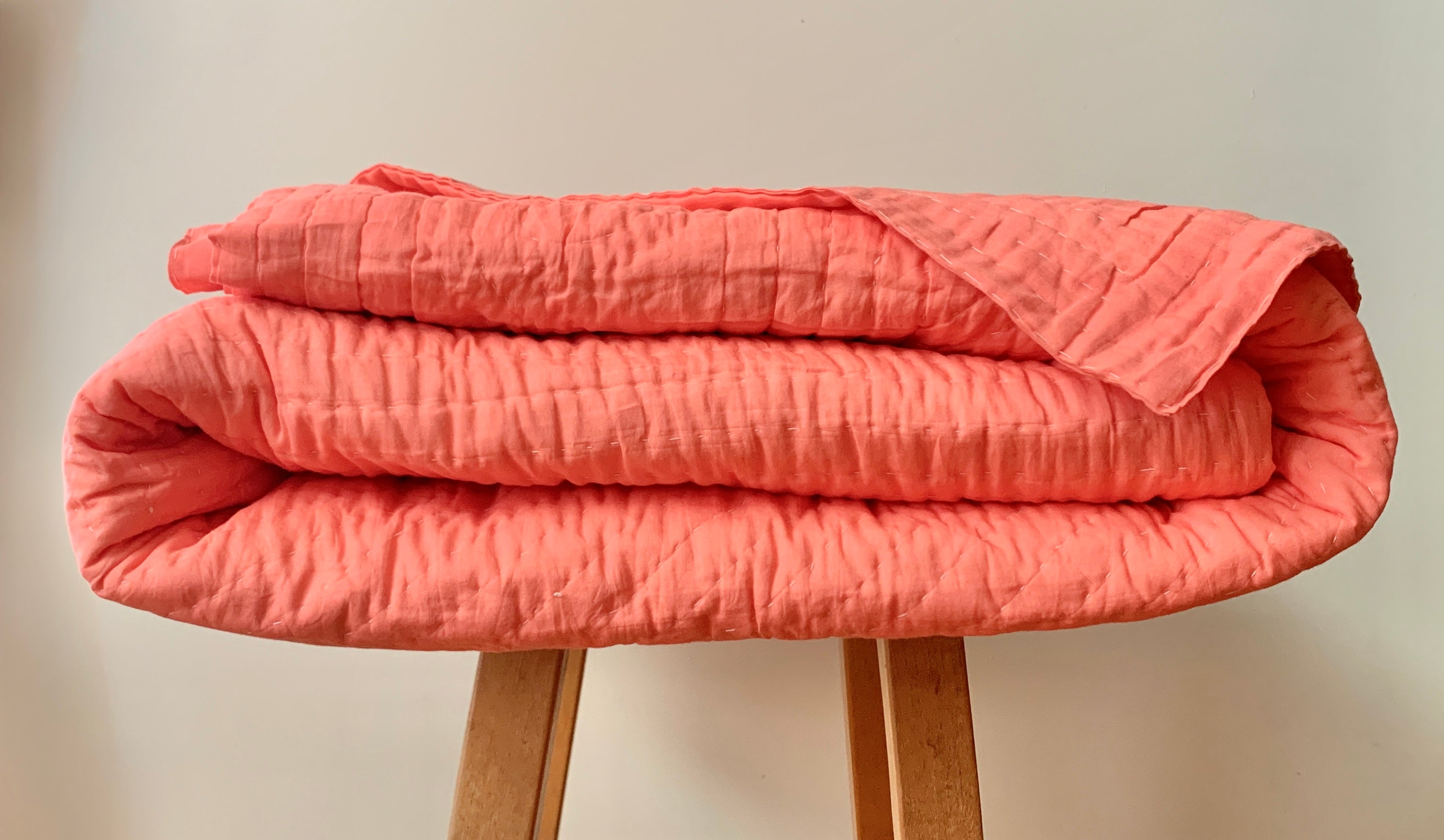 Hand Stitched Salmon Cotton Quilt King India