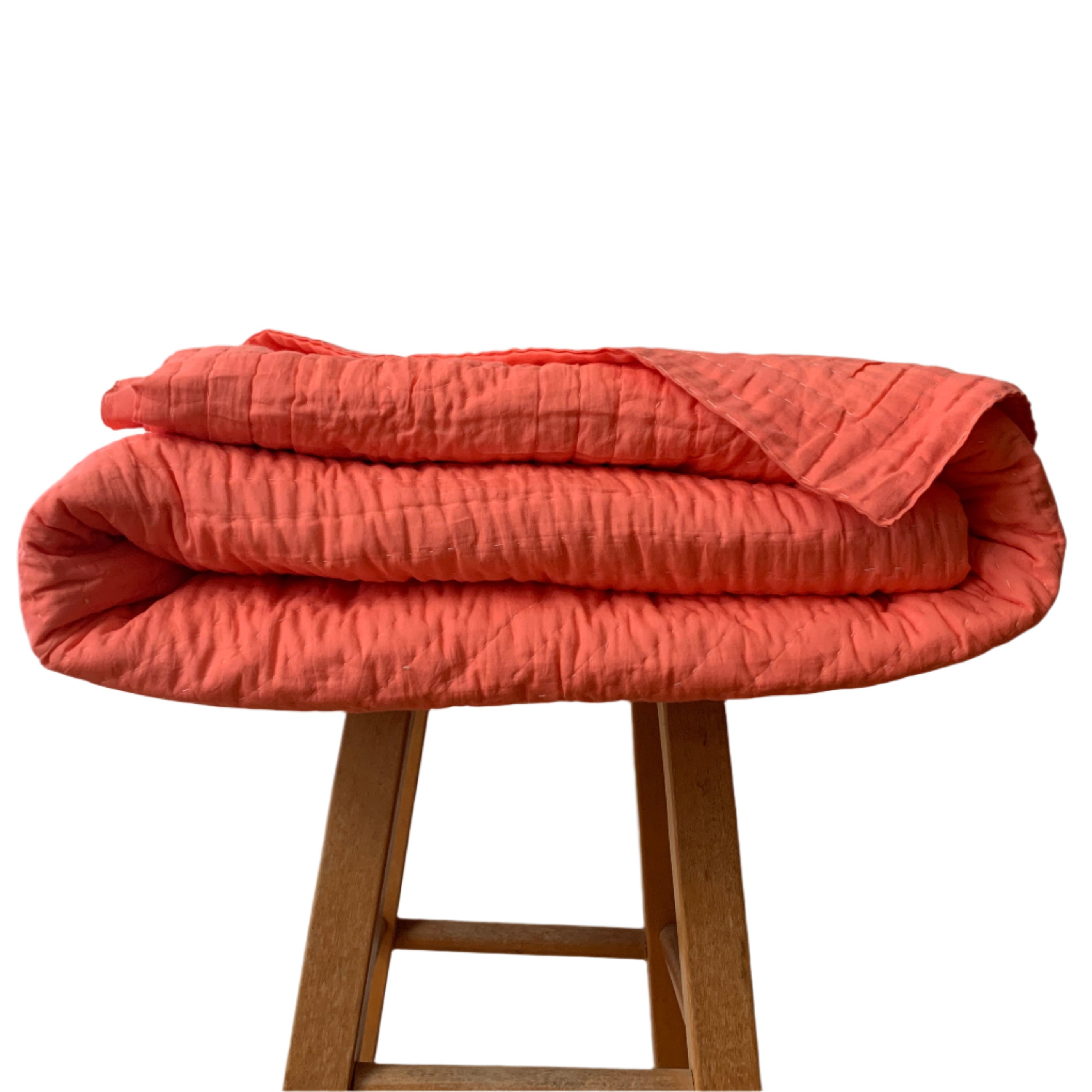 Hand Stitched Salmon Cotton Quilt Queen India