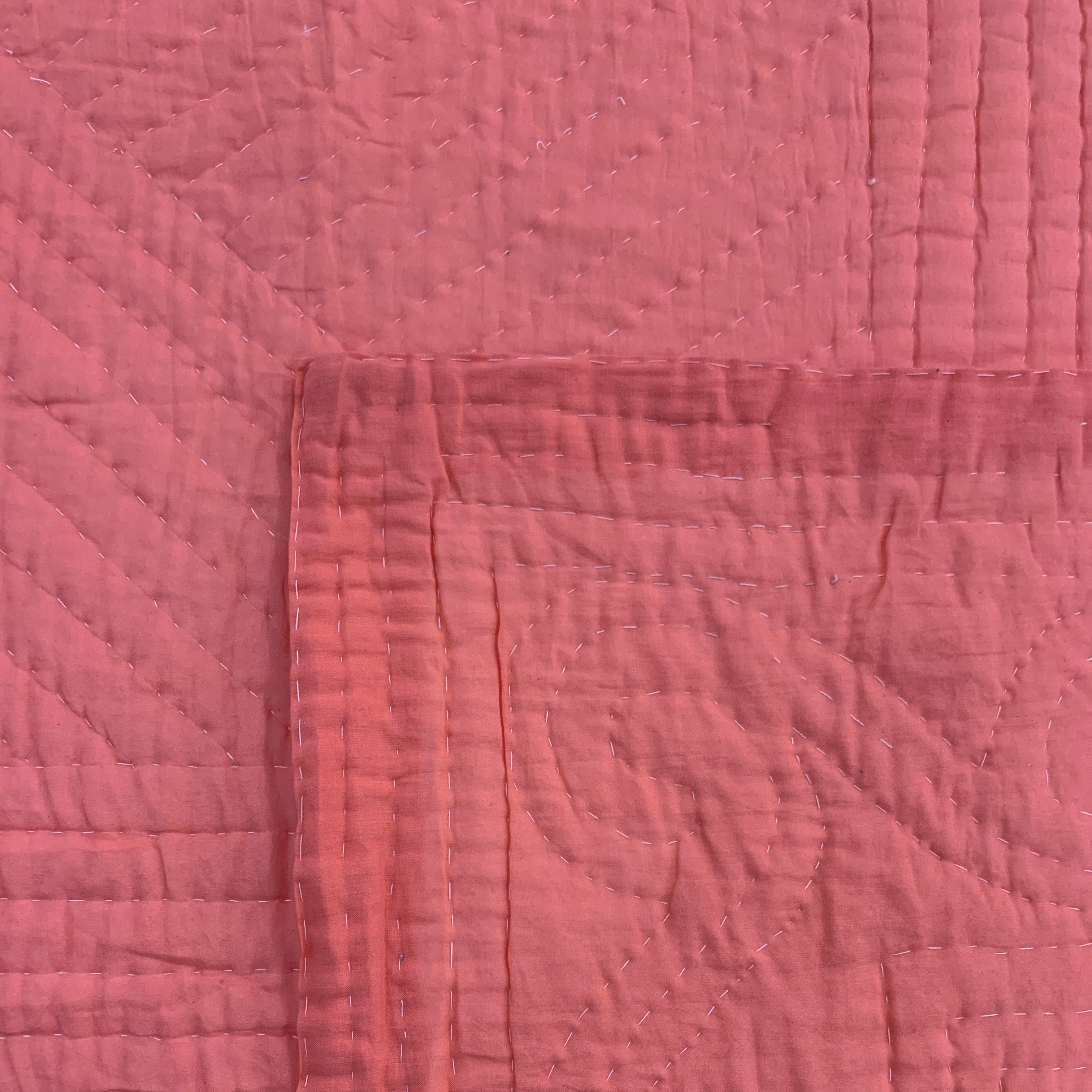 Hand Stitched Salmon Cotton Quilt Queen India