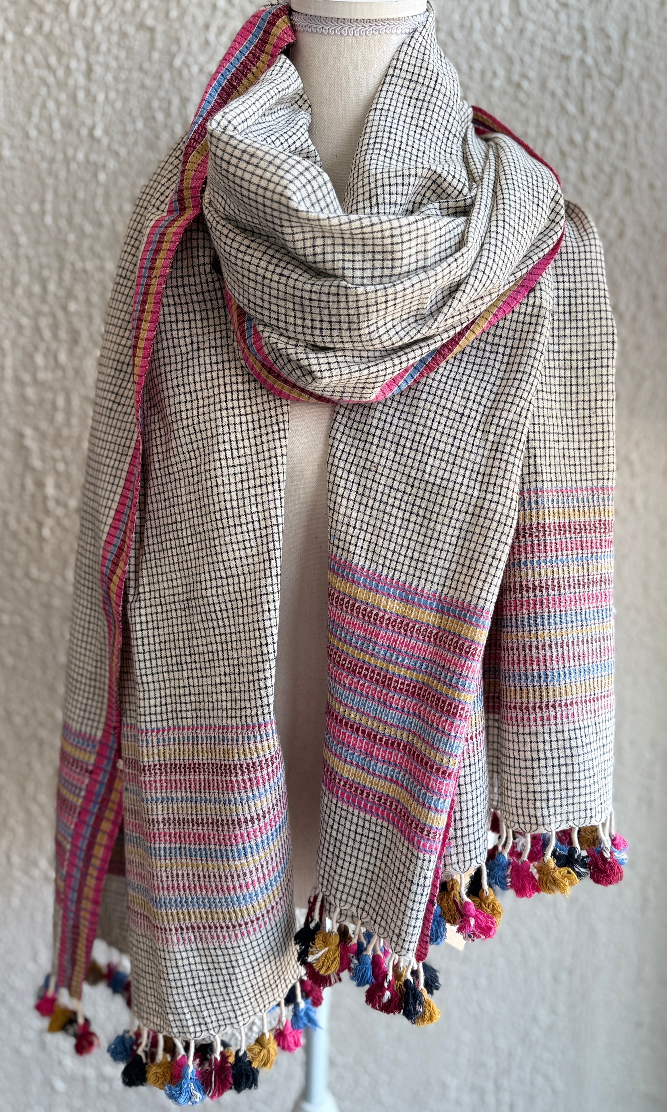 Handwoven Organic Cotton Checkered Dupatta Curtain/Throw India