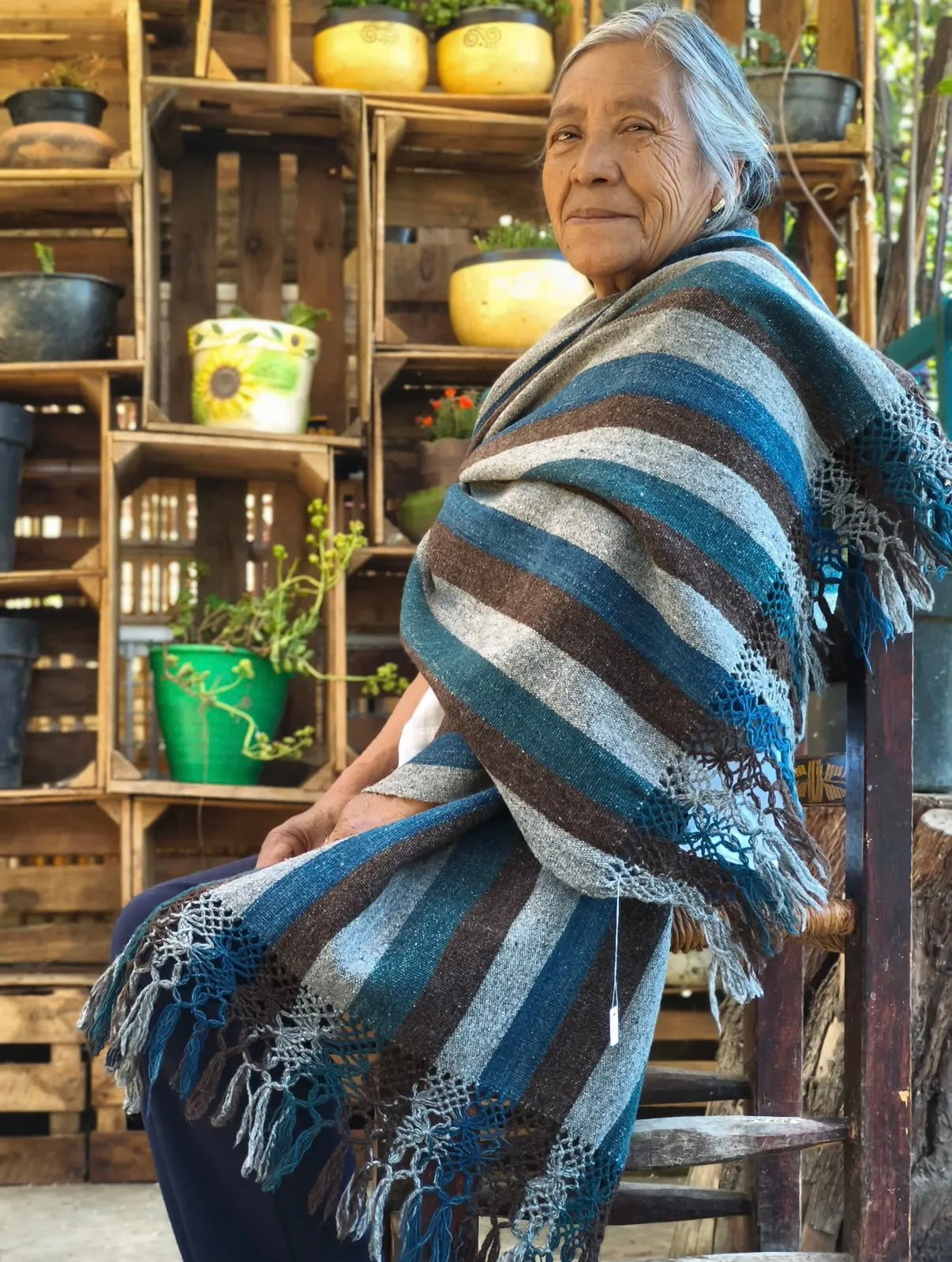 Handwoven Natural Dye Blues Wool Rebozo Mexico