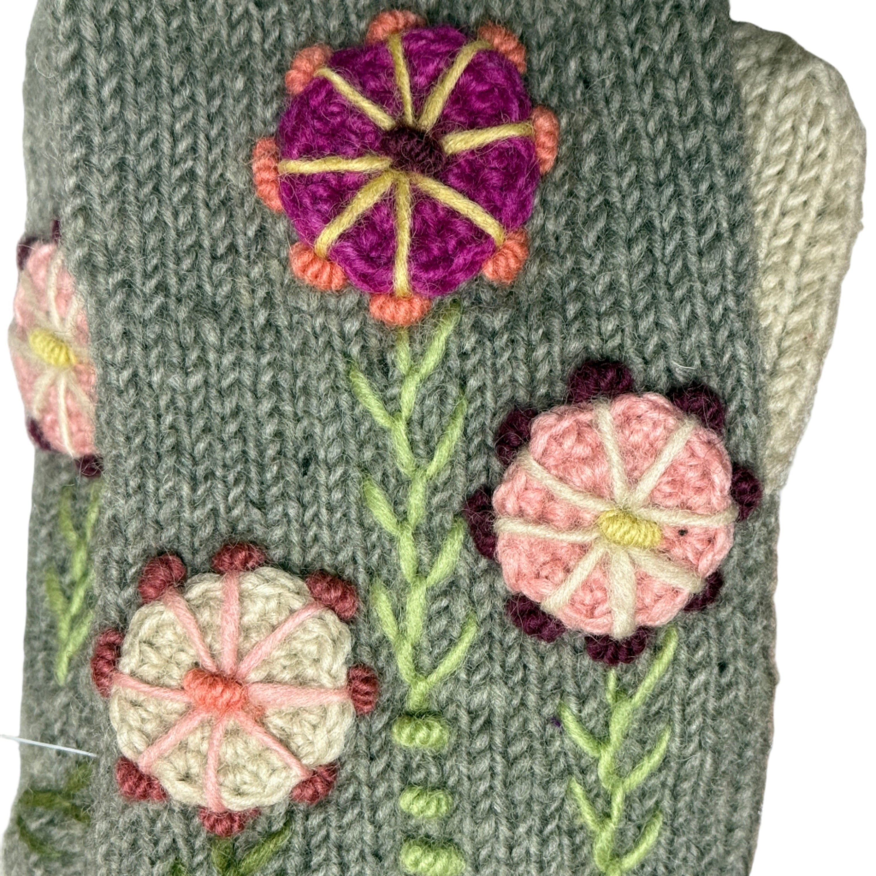 Wool Knit Grey Mitten Nepal