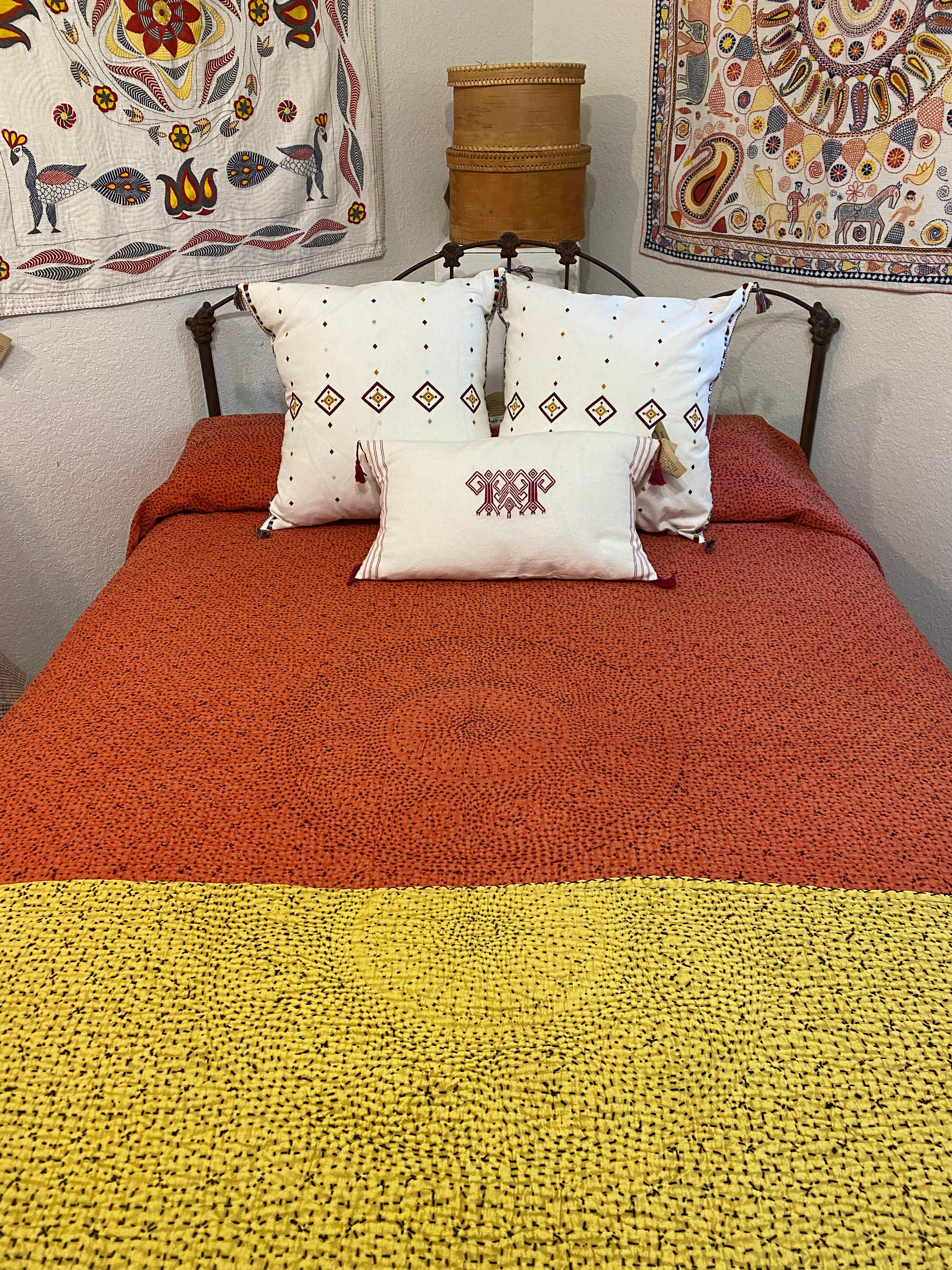 Hand Stitched Rose Red Cotton Queen Quilt India