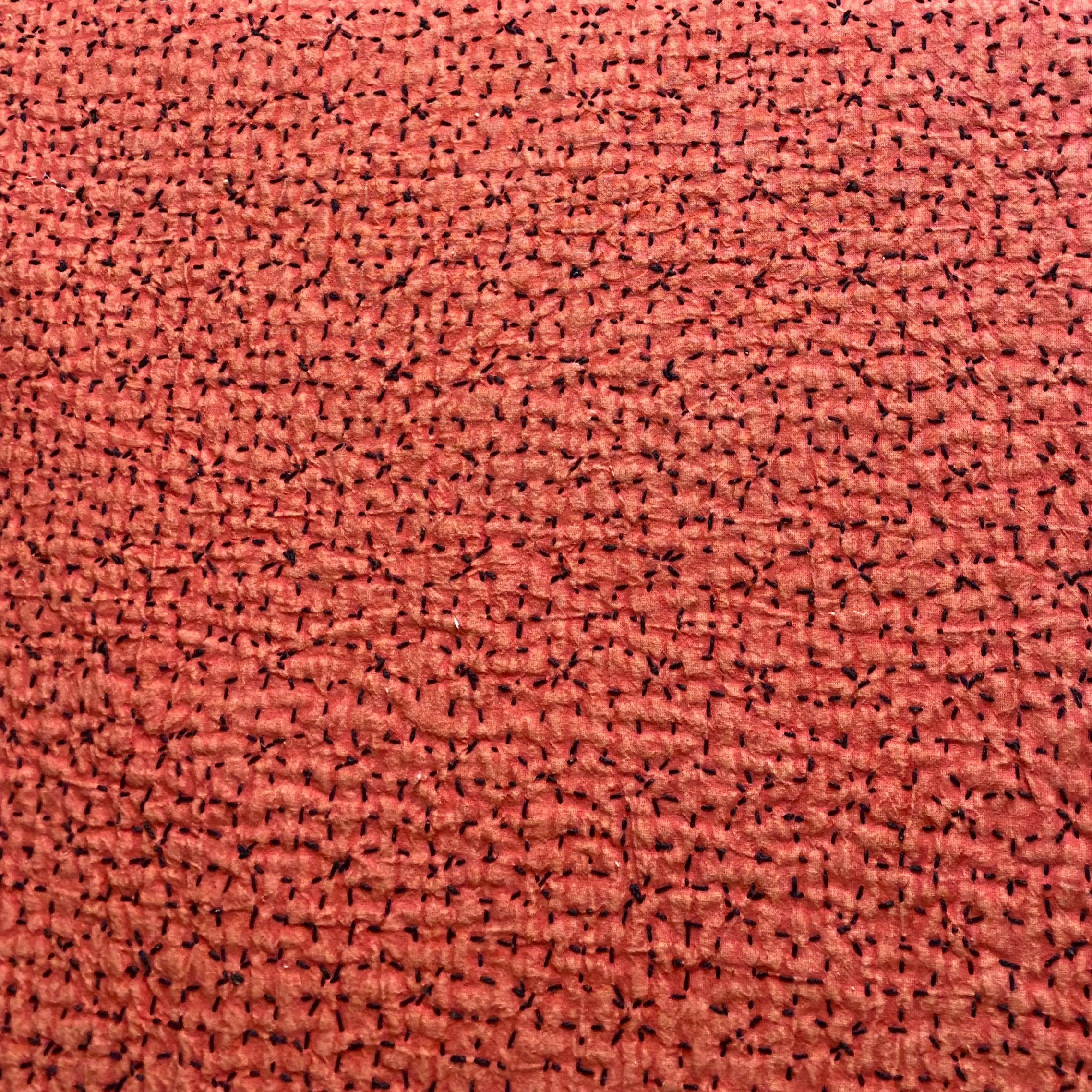 Hand Stitched Rose Red Cotton Queen Quilt India