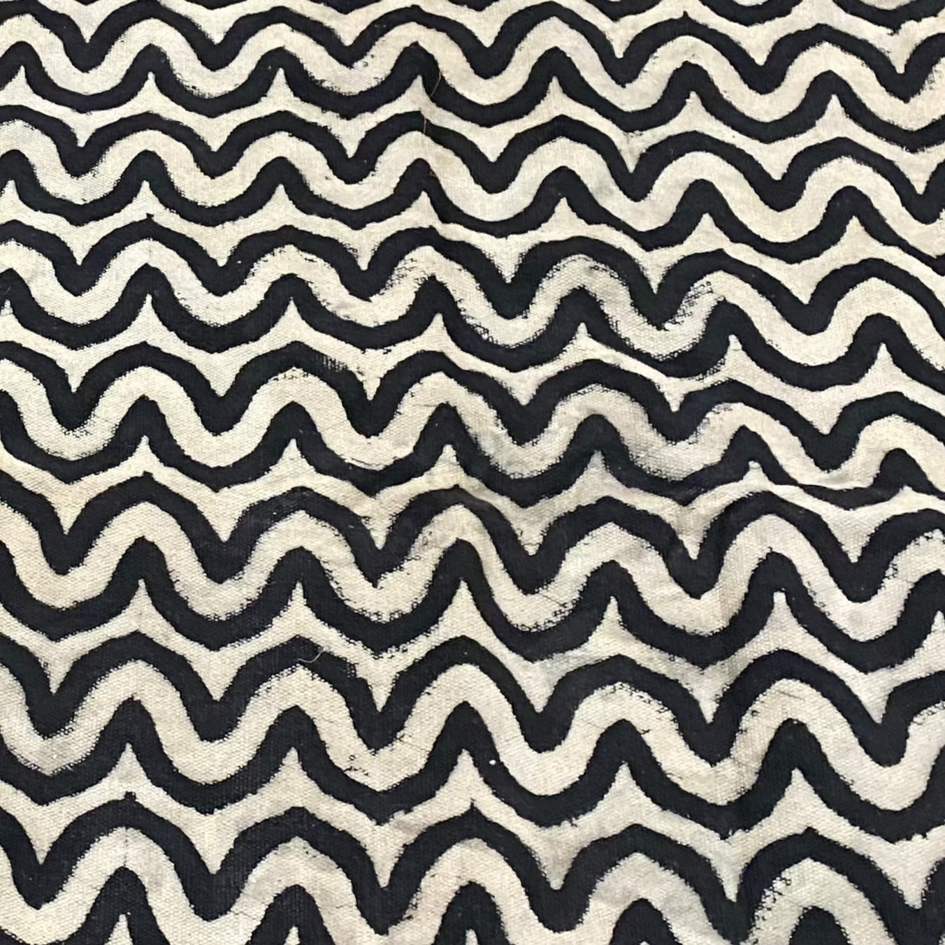 Handmade Block Printed B/W Canvas Rug India 2.5x6
