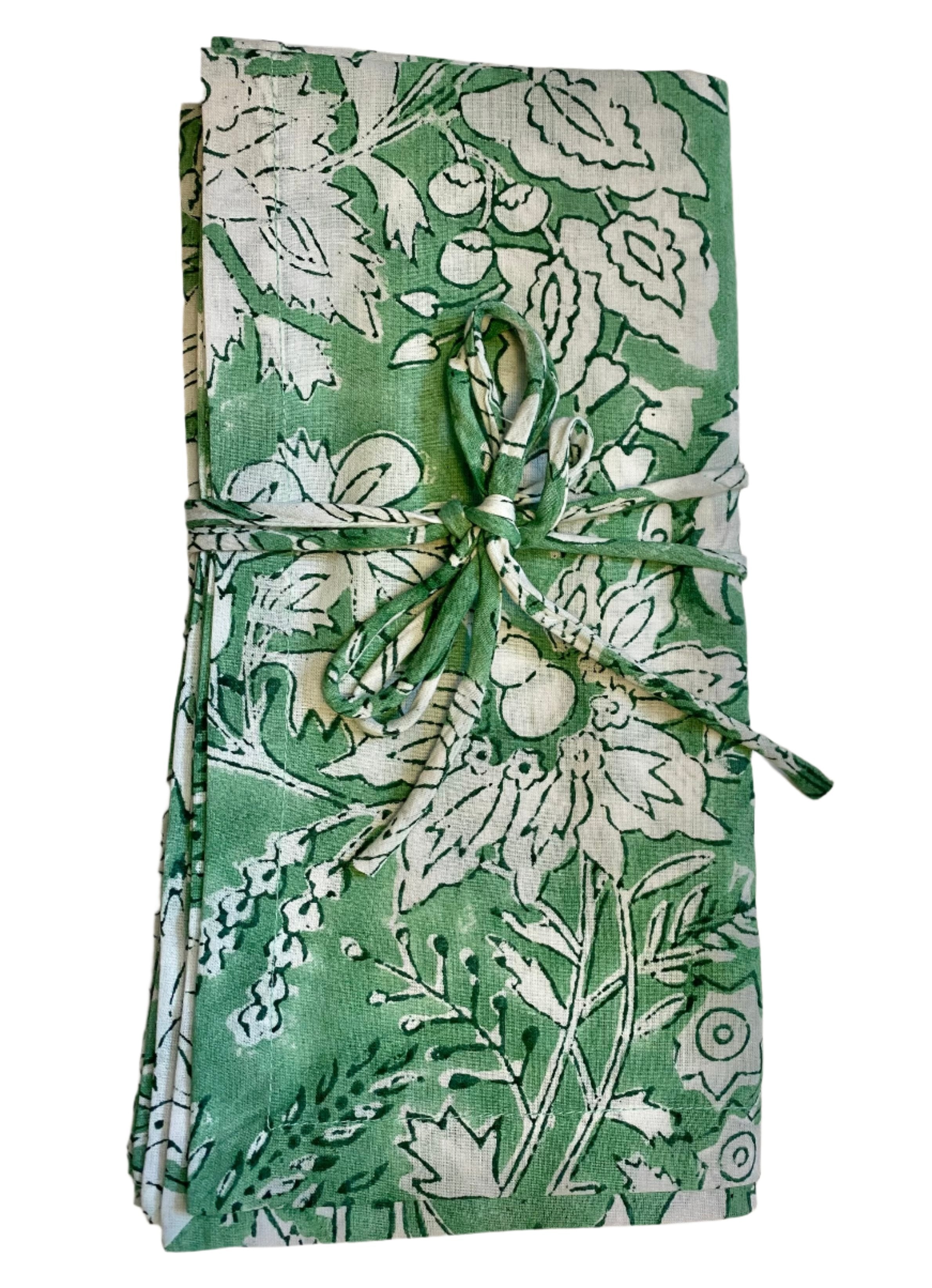 Hand Block Printed Bright Mint Floral Napkins India Set of 4 (20")
