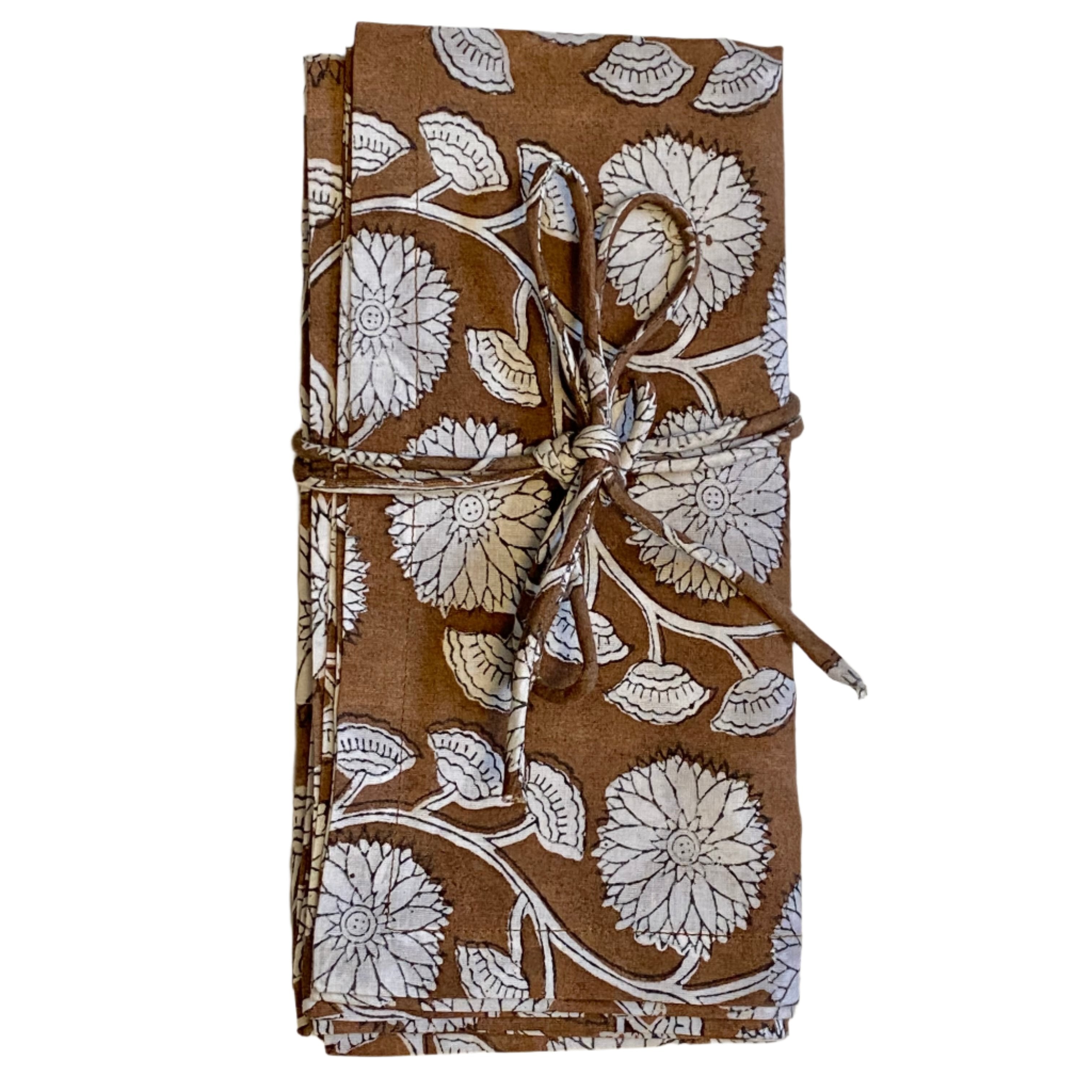 Hand Block Printed Light Coffee Napkins India Set of 4 (20")