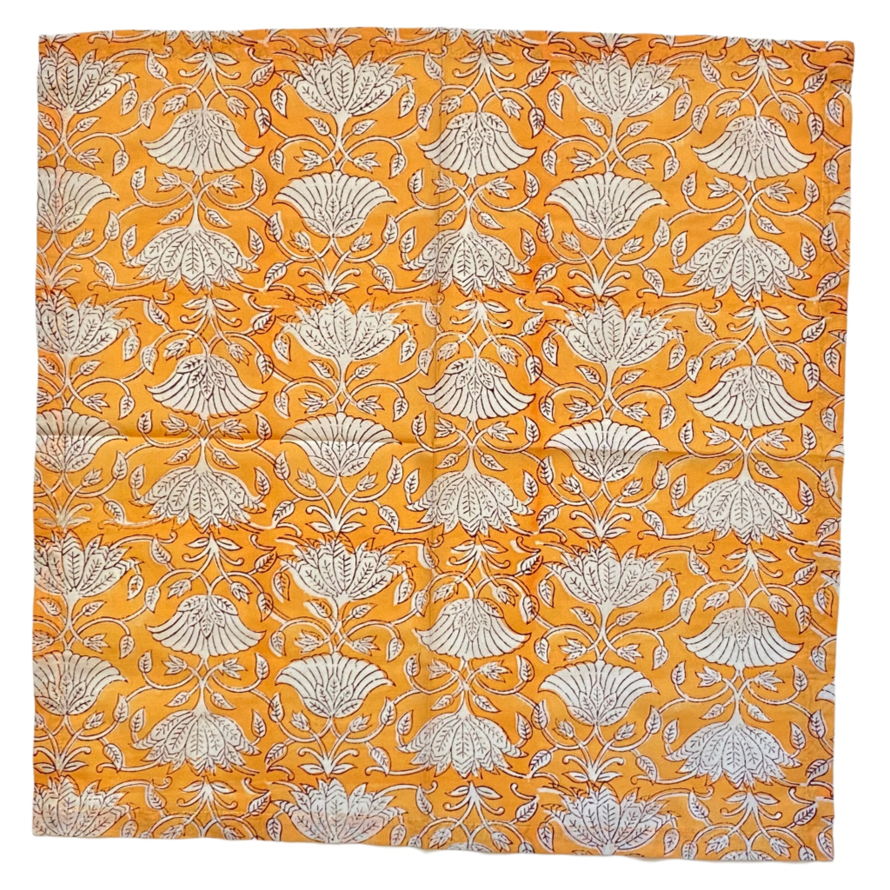 Hand Block Printed Cantaloupe Floral Napkins India Set of 4 (20")