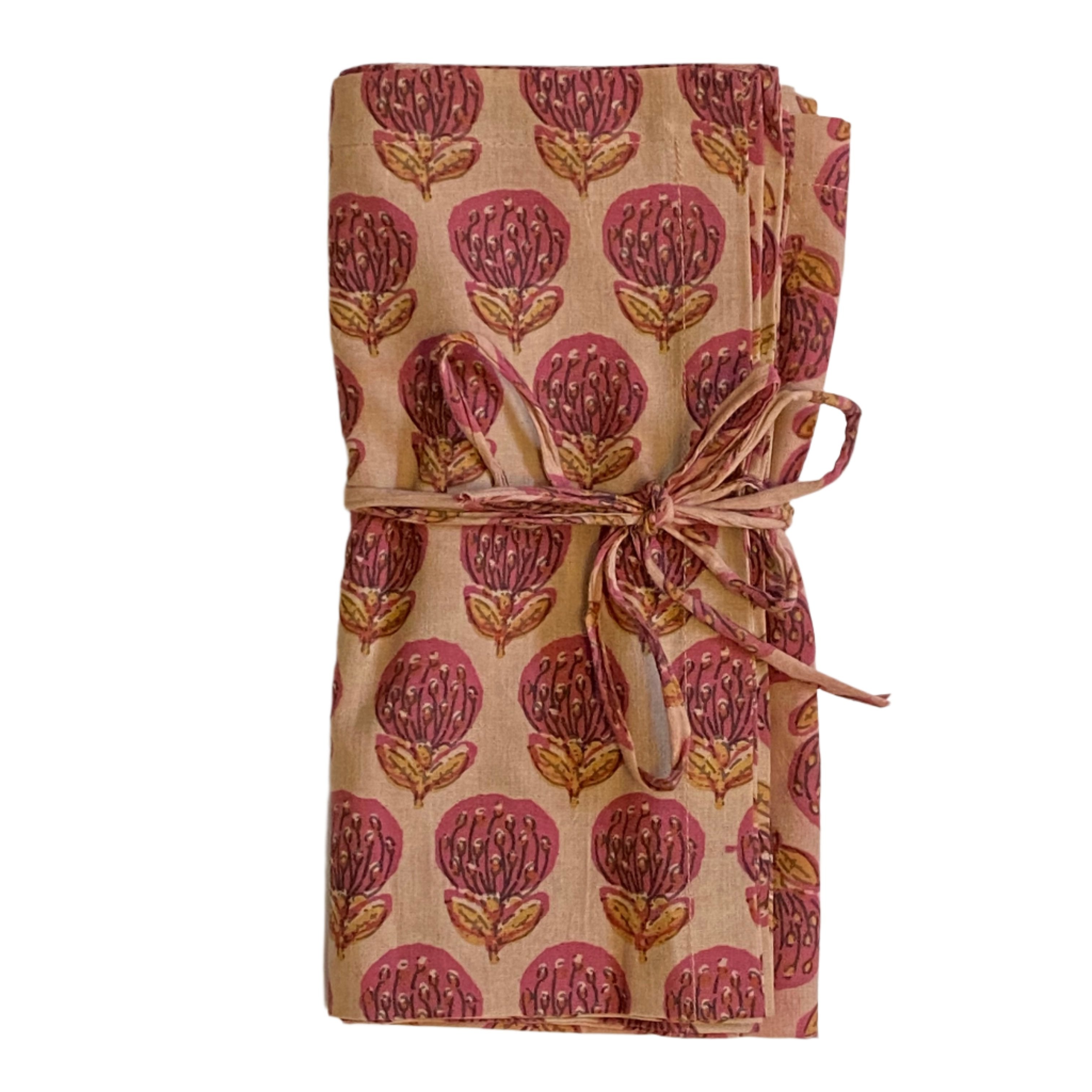 Hand Block Printed Pomegranate Floral Napkins India Set of 4 (20")