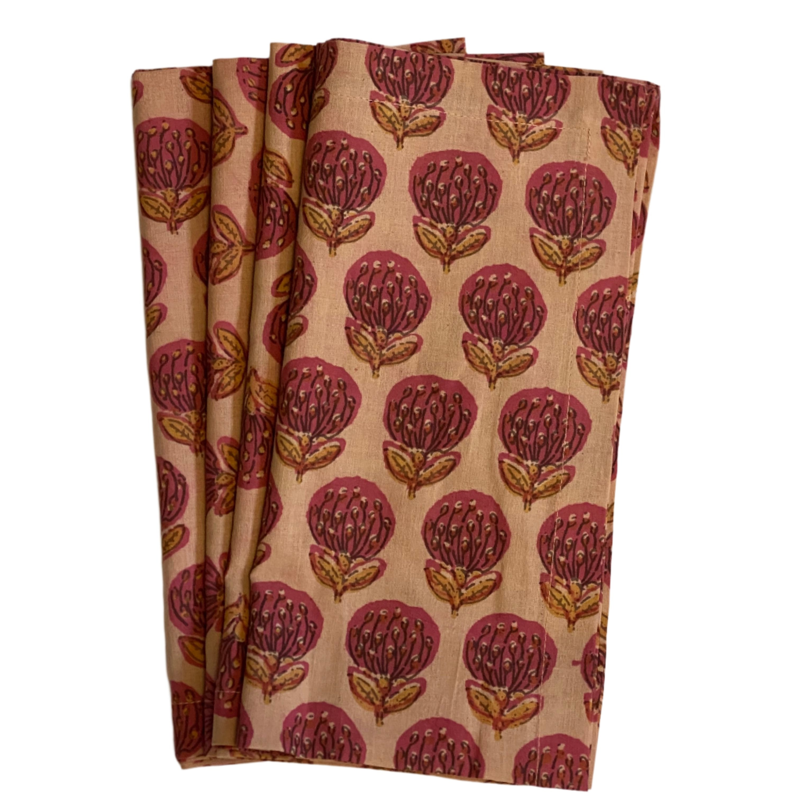 Hand Block Printed Pomegranate Floral Napkins India Set of 4 (20")