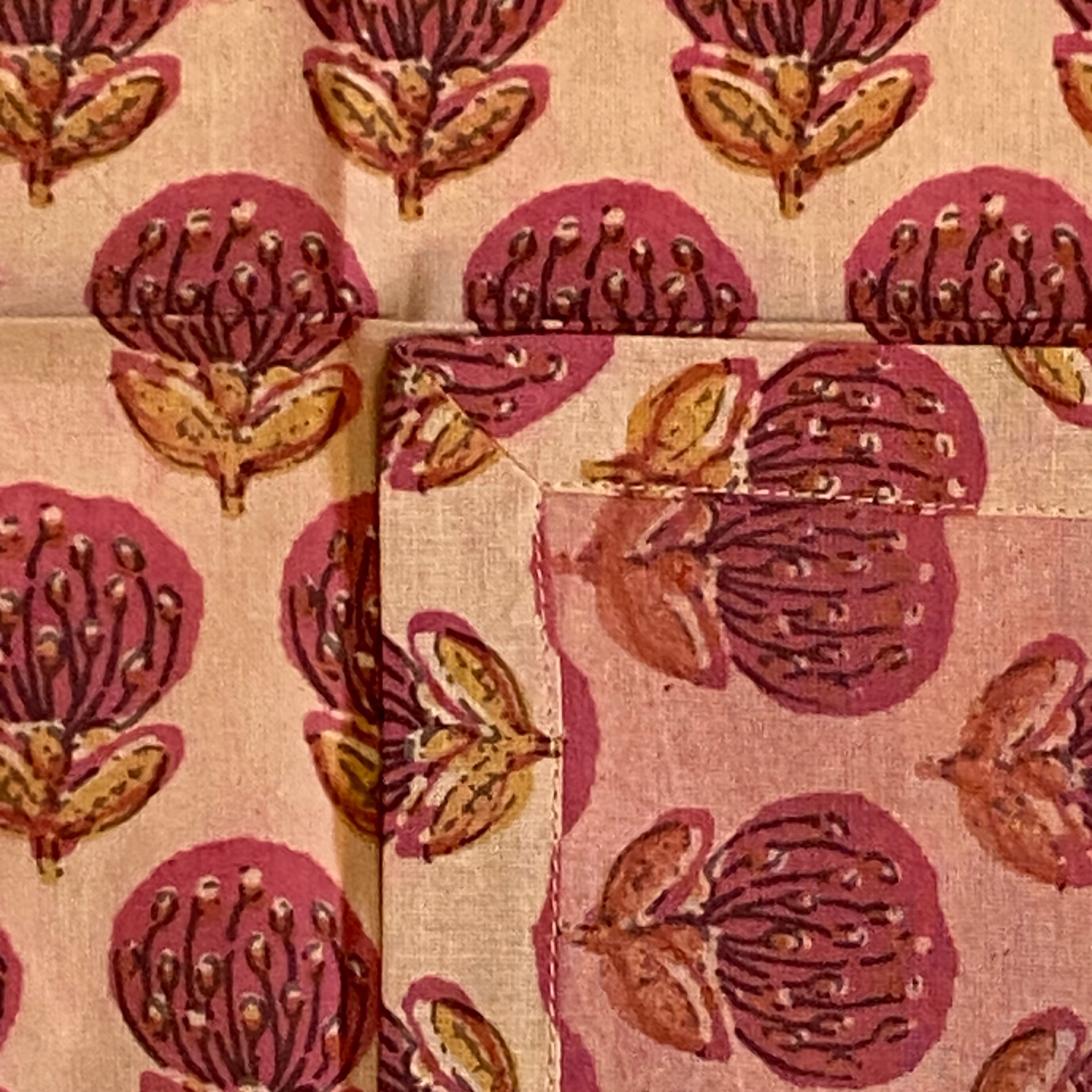 Hand Block Printed Pomegranate Floral Napkins India Set of 4 (20")
