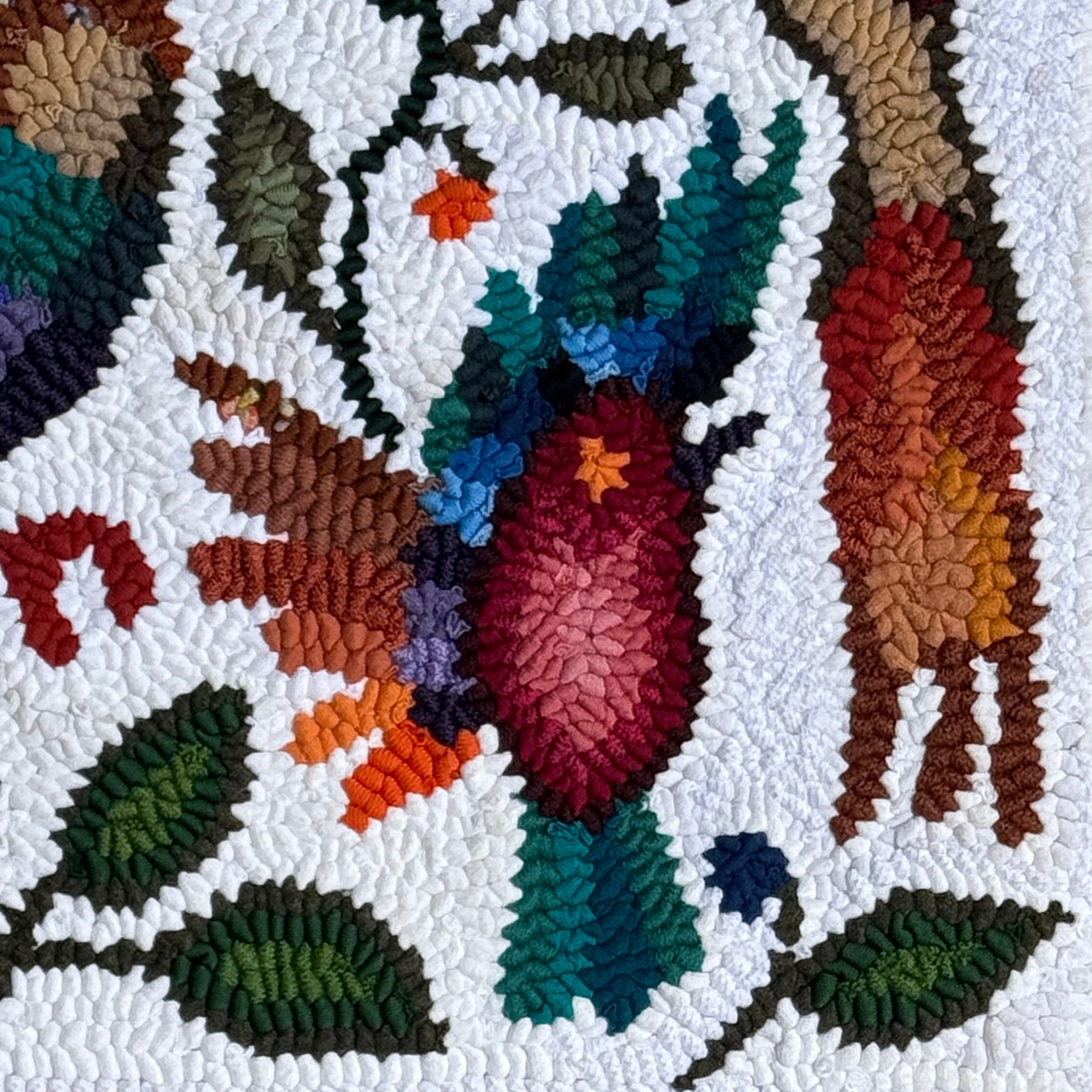 Large White Handmade Hooked Rug Recycled Clothing Guatemala