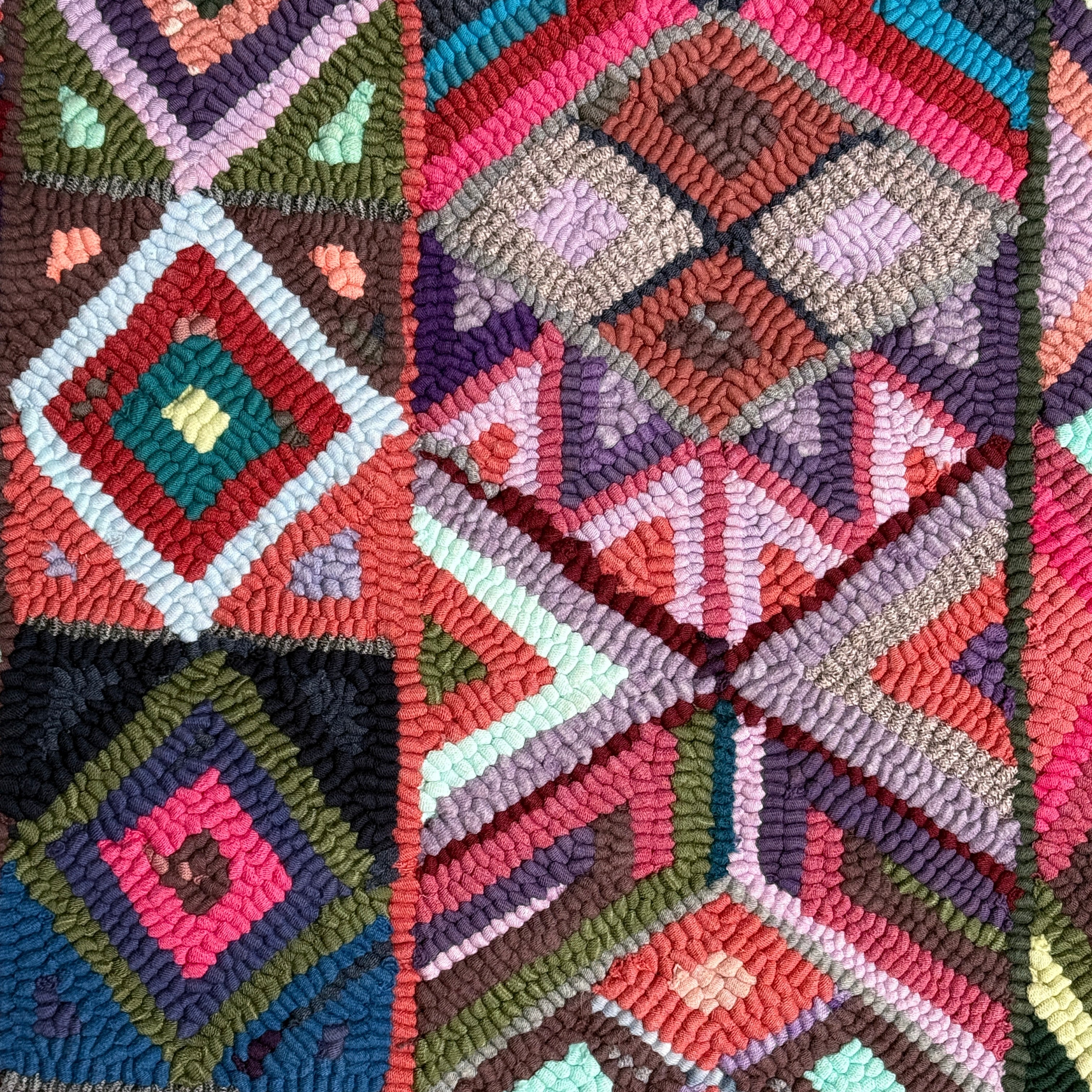 Small Geometric Handmade Hooked Rug Recycled Clothing Guatemala