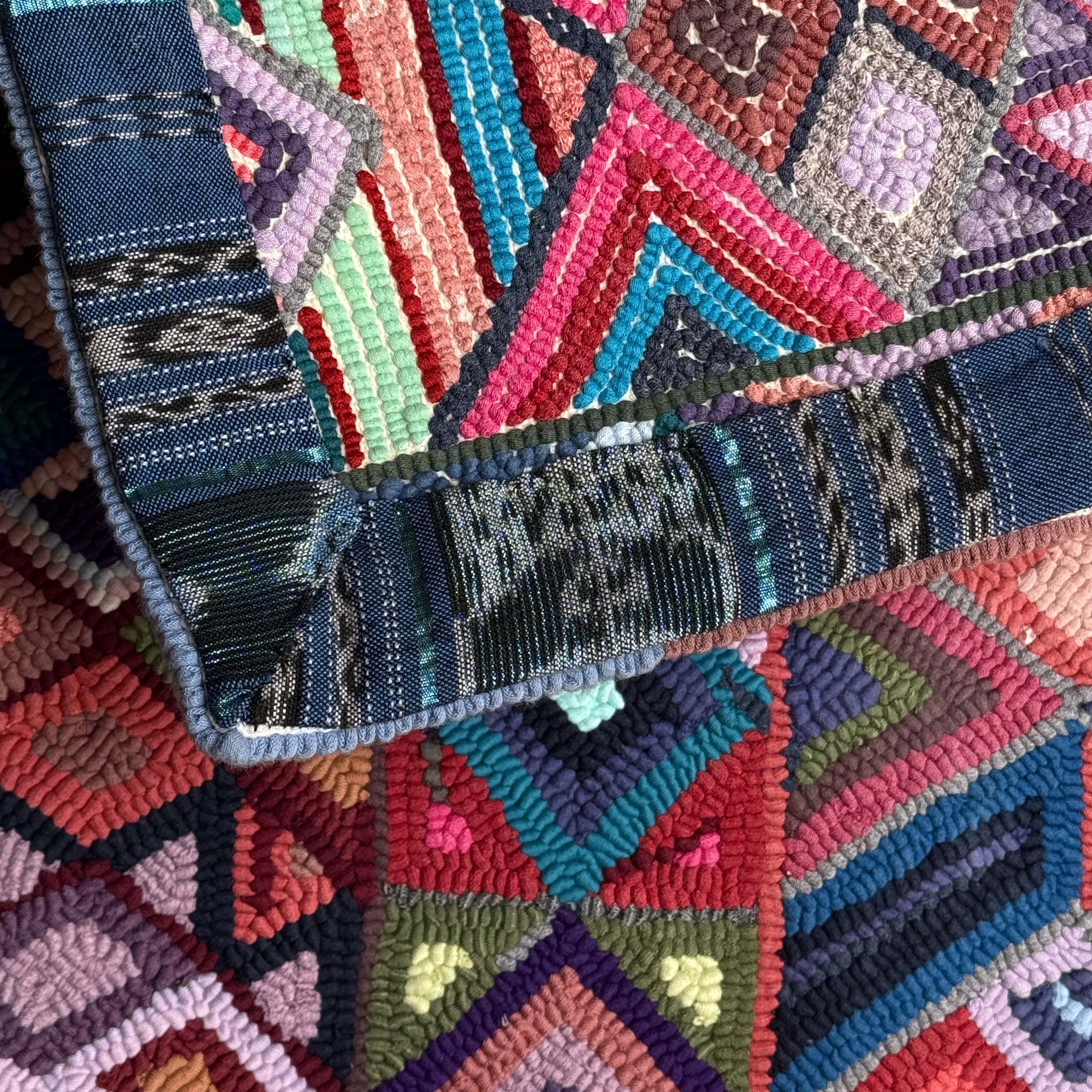 Small Geometric Handmade Hooked Rug Recycled Clothing Guatemala