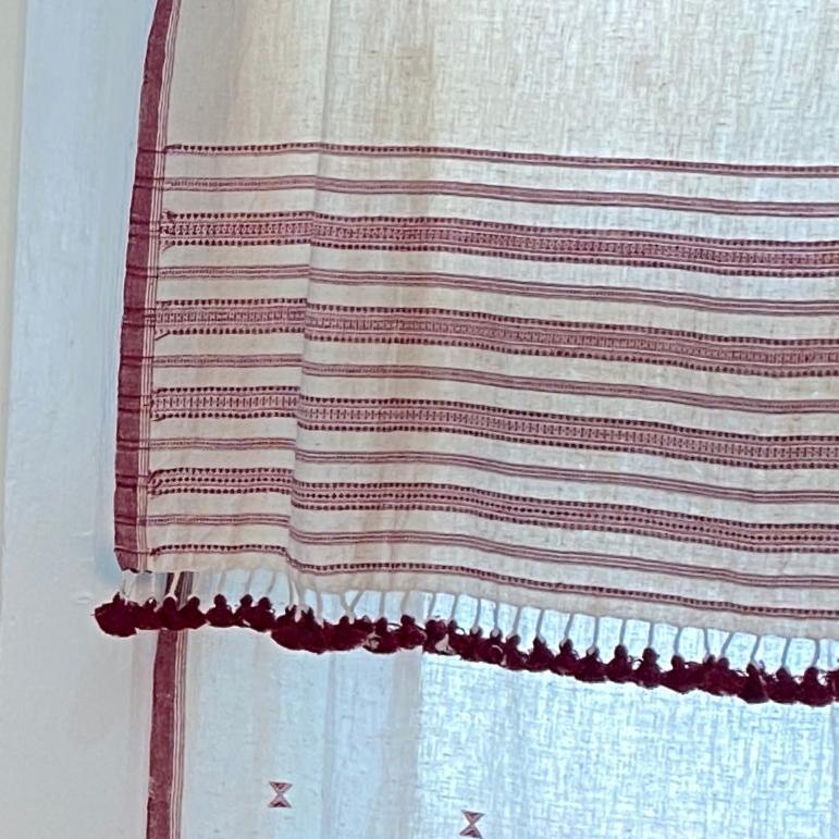 Handwoven Organic Cotton Natural Dyed Curtain India - Red and White (39" x 90")