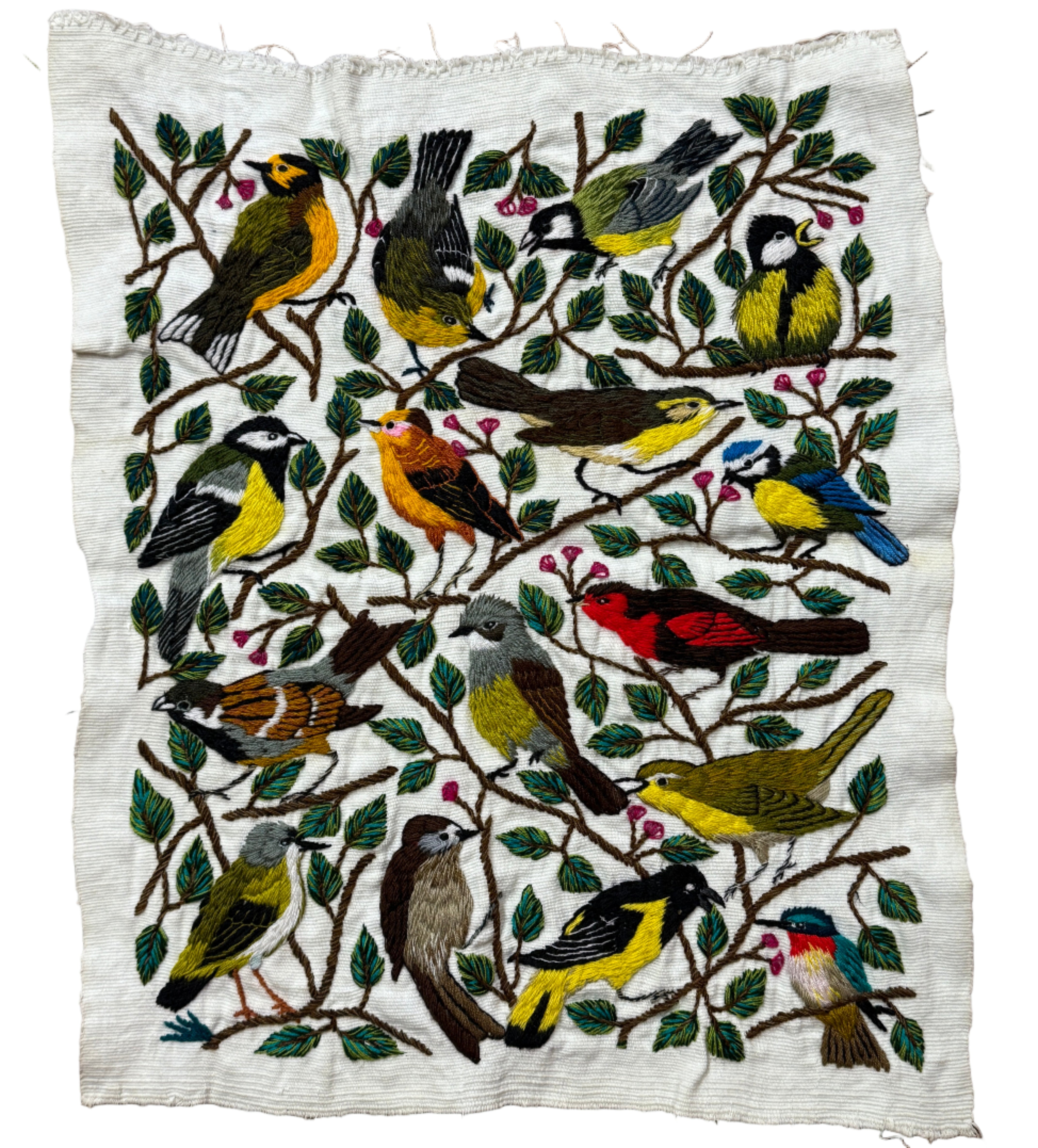 Songbirds Embroidery on Cotton Guatemala (13" x 15")