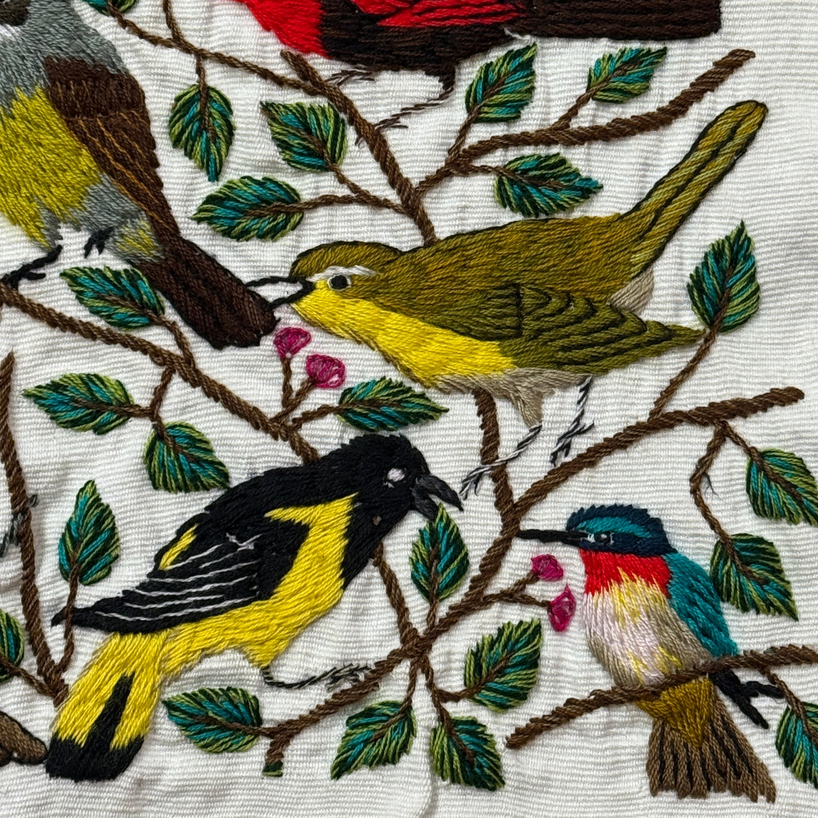 Songbirds Embroidery on Cotton Guatemala (13" x 15")
