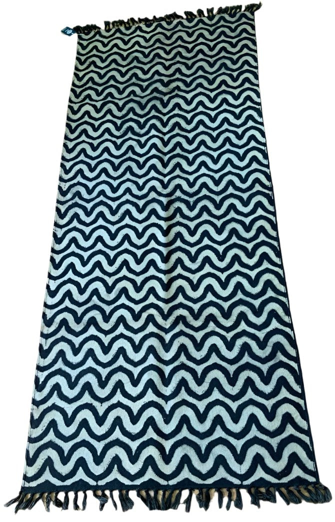 Handmade Block Printed B/W Canvas Rug India 2.5x6