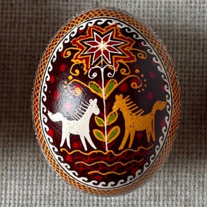 Hand Painted Pysanka Maroon Horse Easter Egg Ukraine
