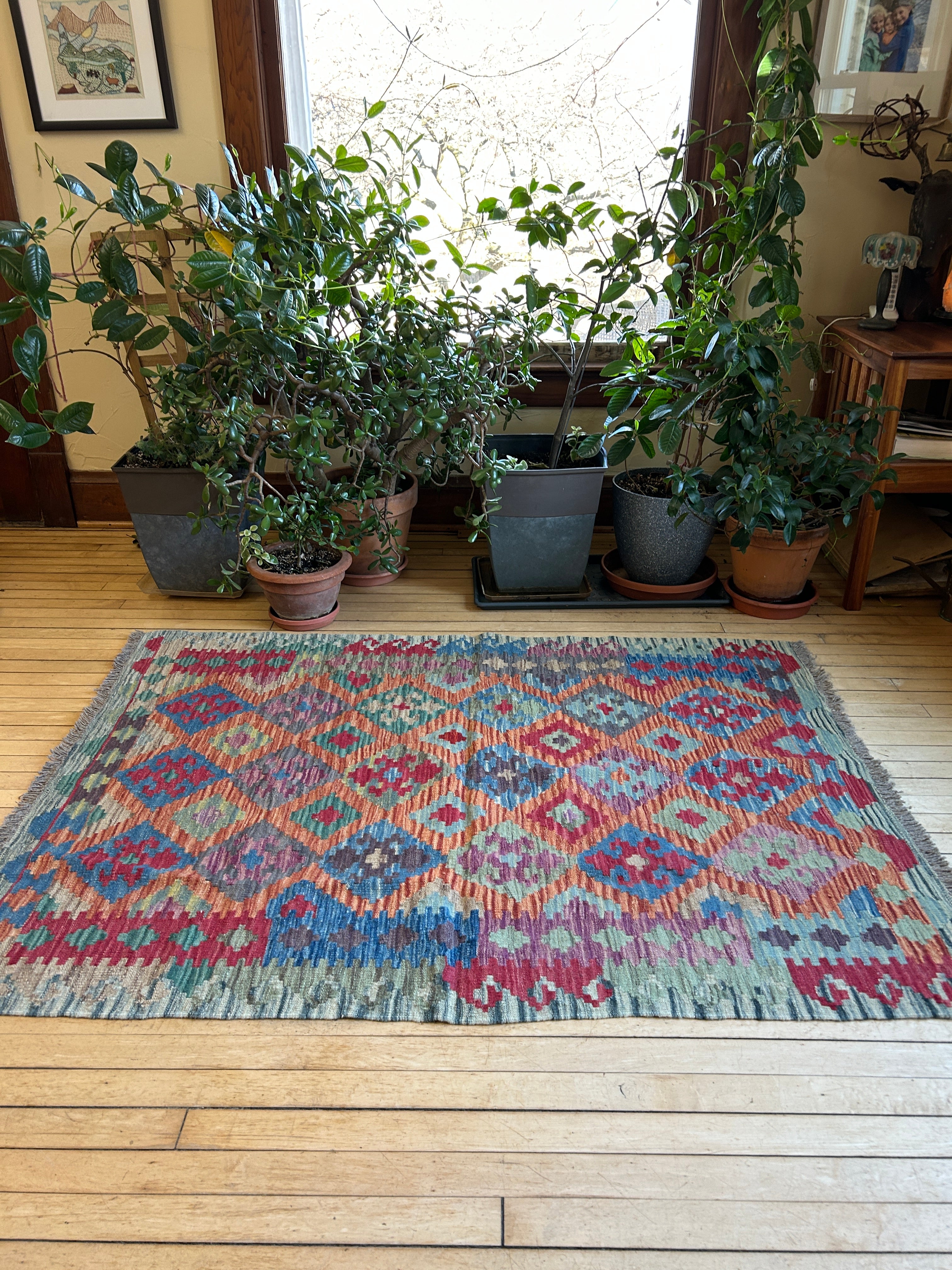 Handwoven Wool Kilim Medium Rug Afghanistan (4x6) - K0615