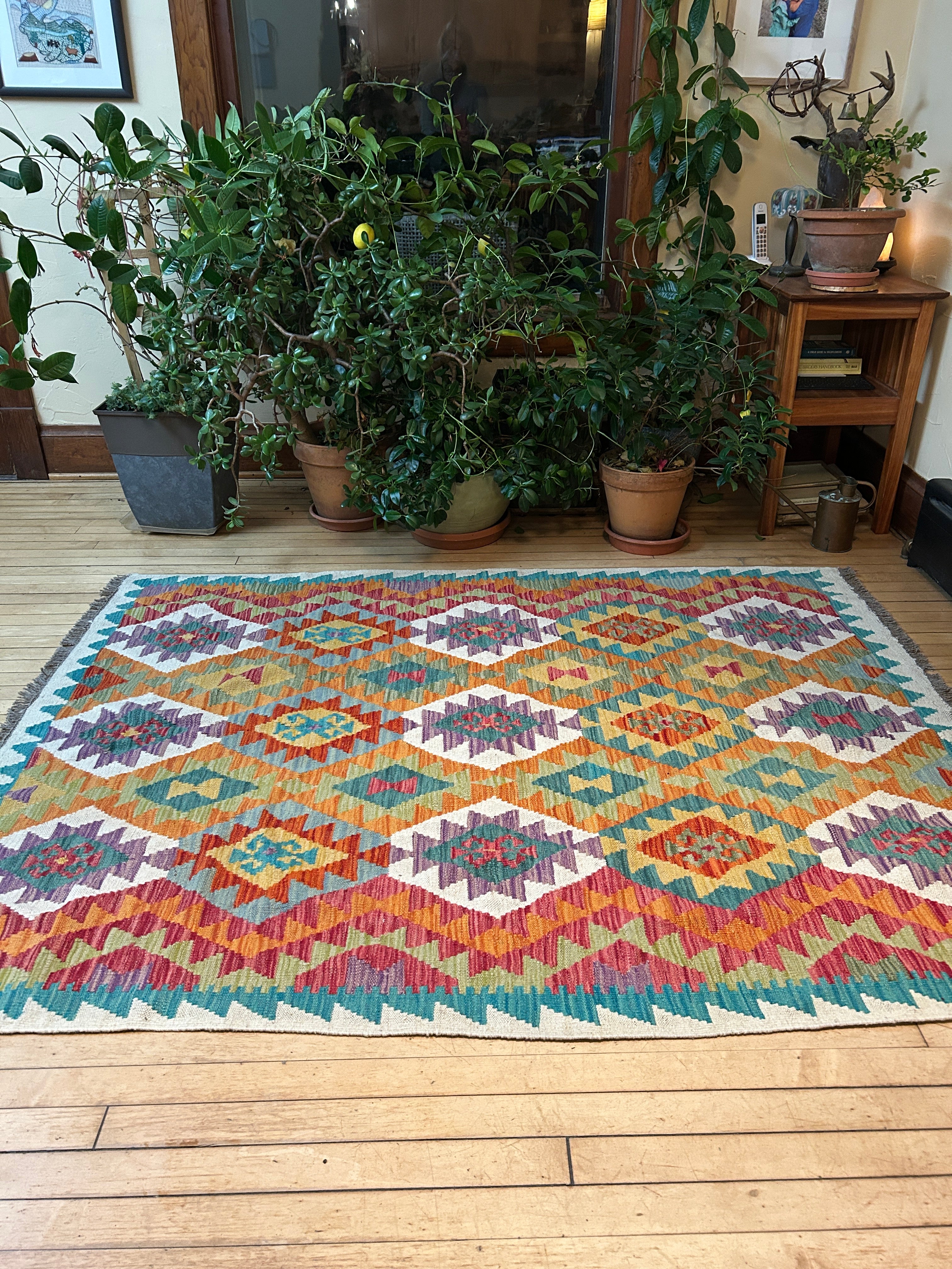 Handwoven Wool Kilim Large Rug Afghanistan (5x7) - K0709