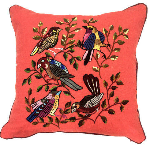 Handwoven and Hand Embroidered Bird Pillow 6 Guatemala