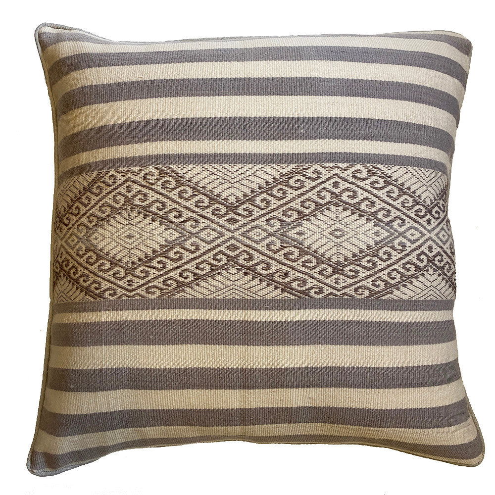 Handwoven Wool Natural Dyed Pillow Peru Grey and White