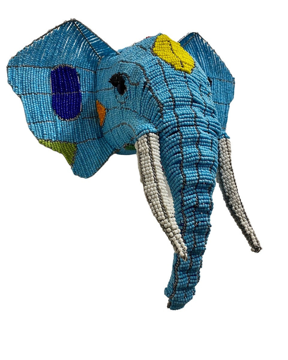 Handmade Beaded Elephant Head South Africa Materials: Glass seed beads, steel wire.