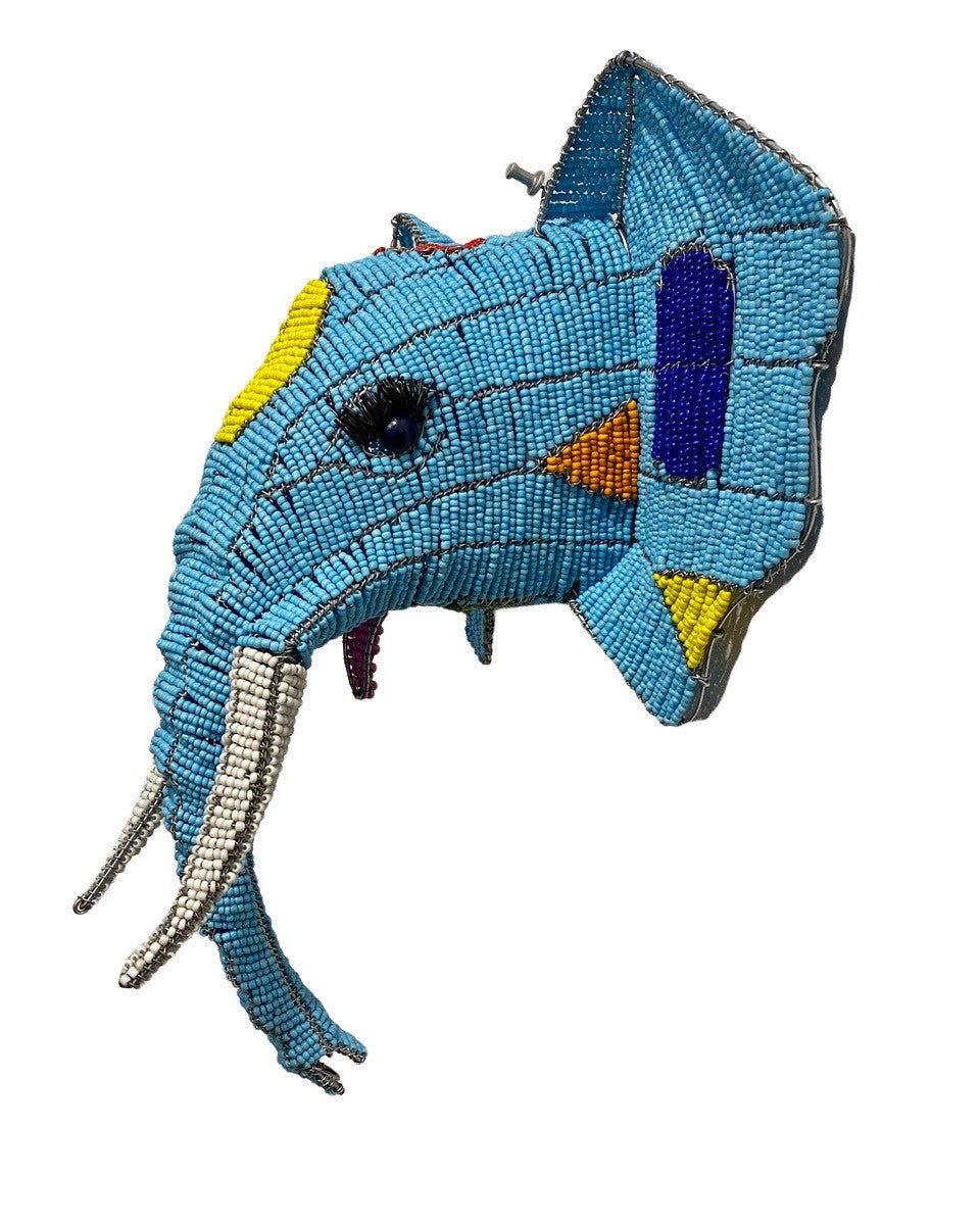 Handmade Beaded Elephant Head South Africa Materials: Glass seed beads, steel wire.