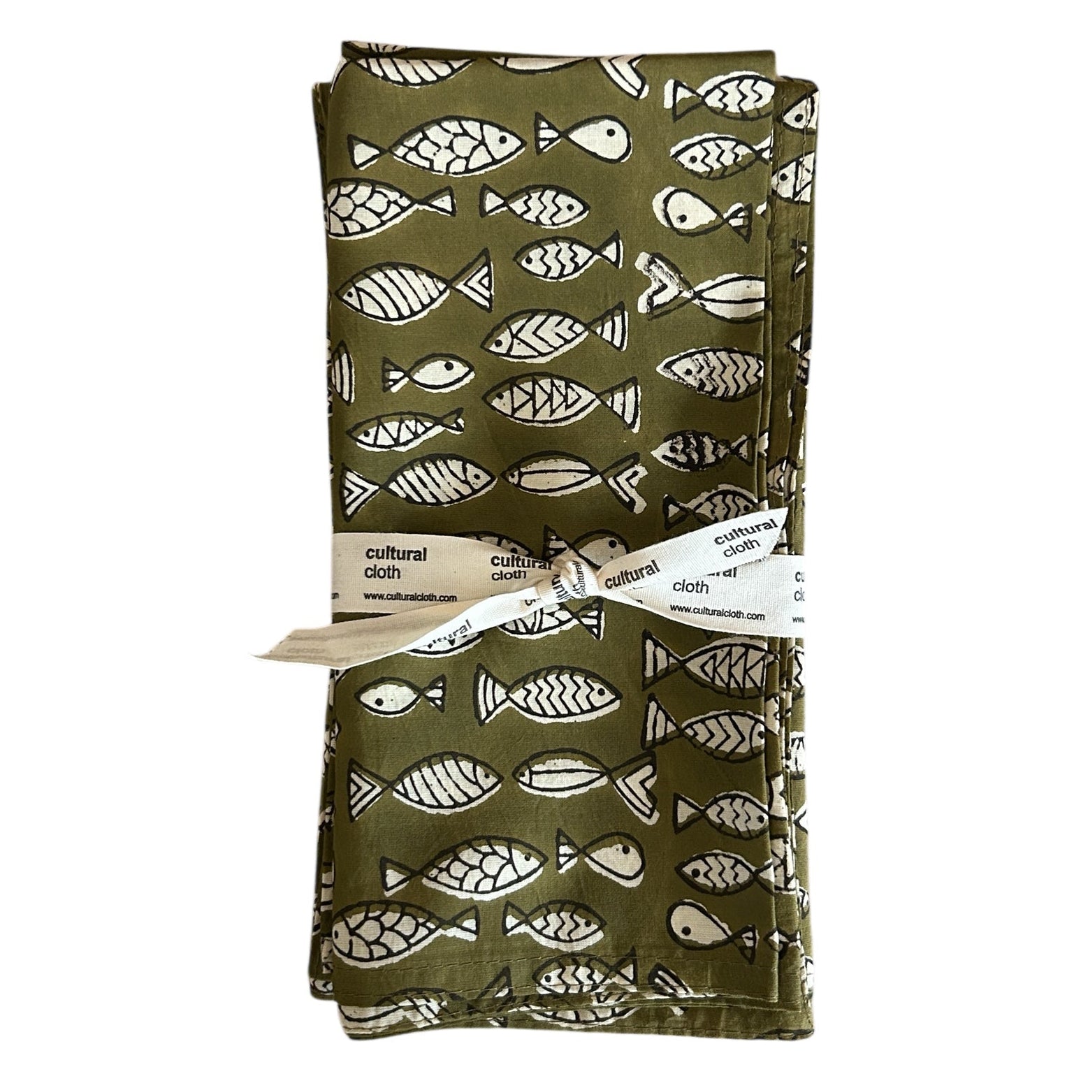 Hand Block Printed Green Fish Napkins India Set of 4 (18")