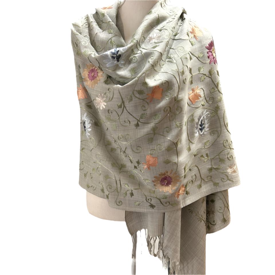 Handwoven Wool Blend Embroidered Shawl India