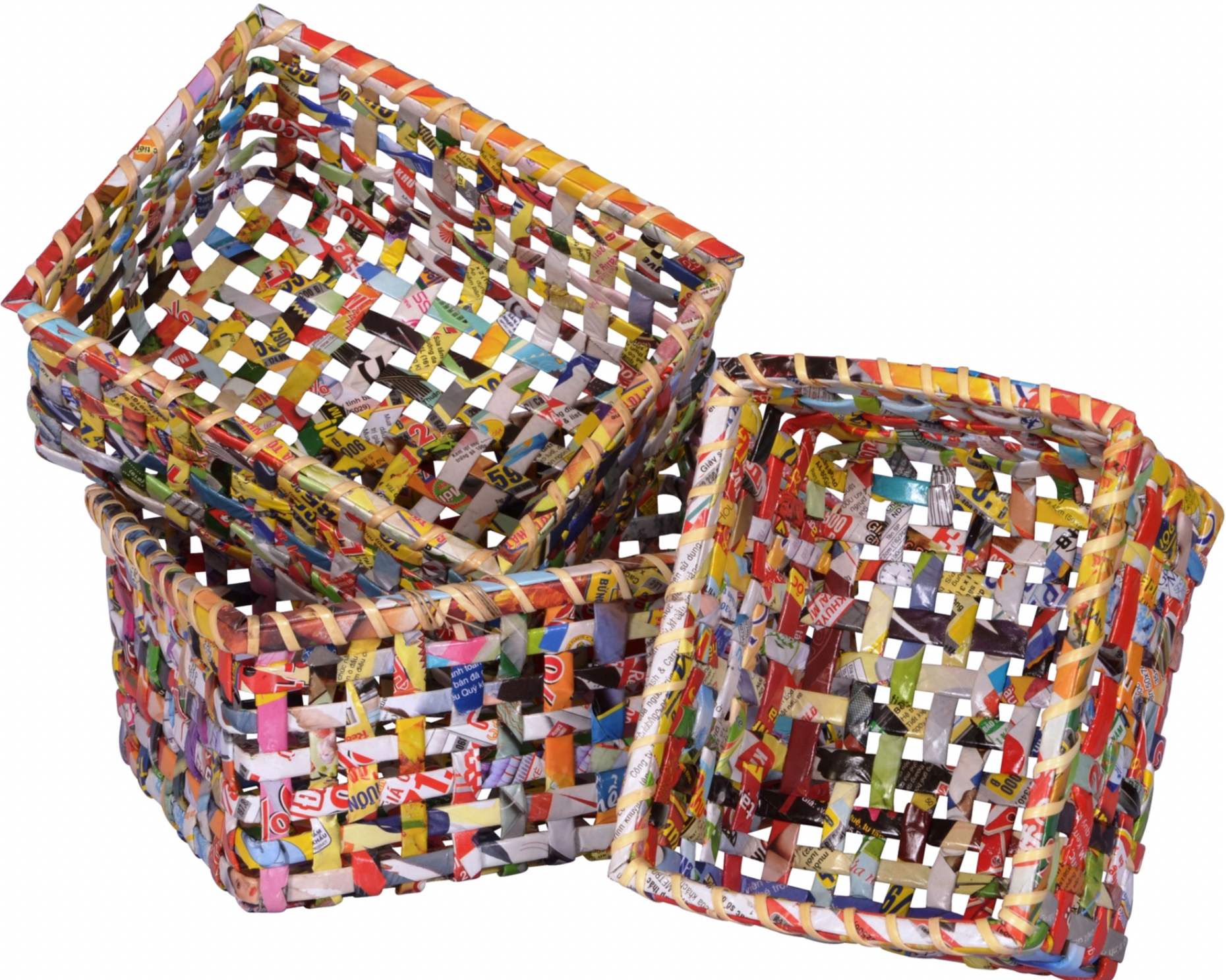 Upcycled Paper Basket Vietnam - Rectangle Set of 3