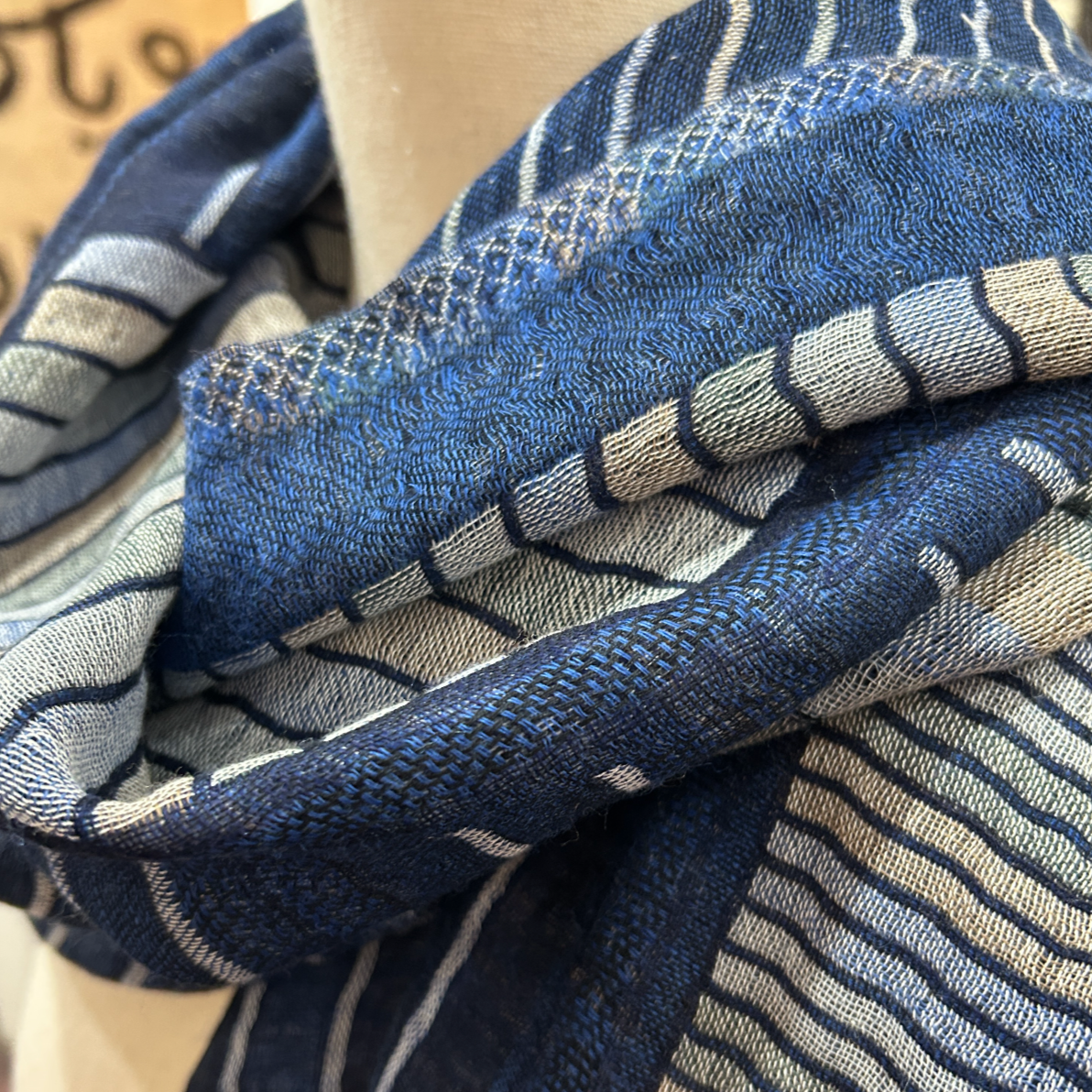 Handwoven Striped Cotton & Wool Shawl India